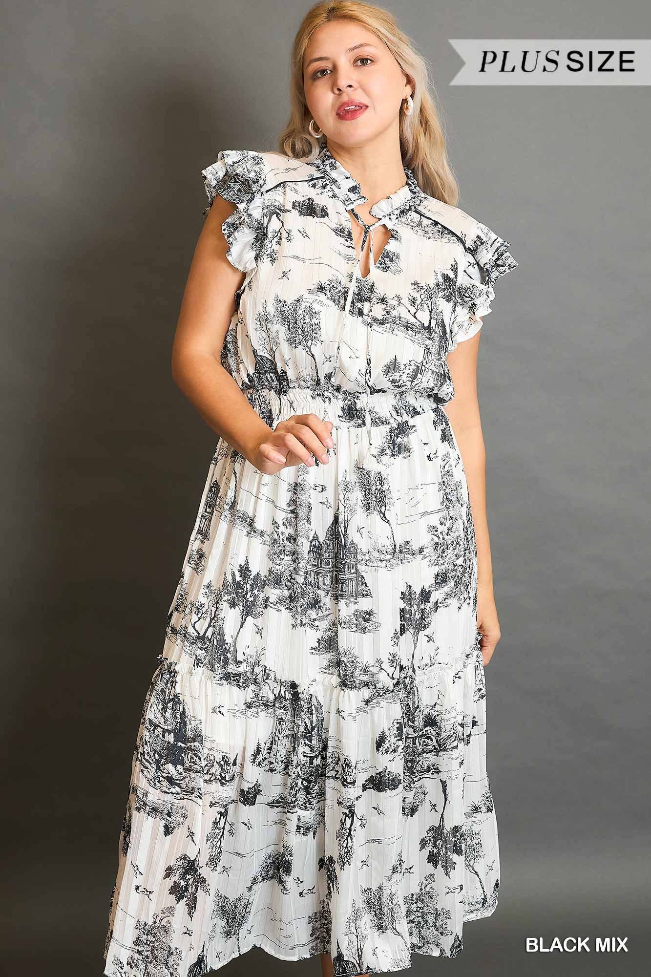 LANDSCAPE PRINT MIDI DRESS