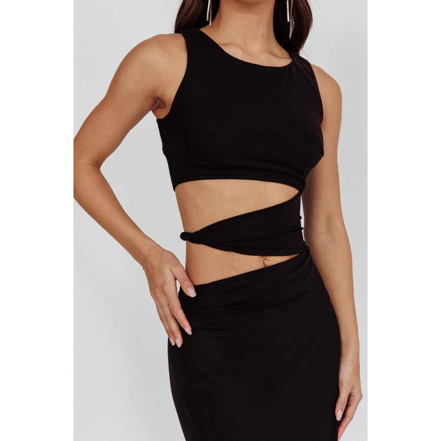 ASYMMETRICAL CUTOUT MAXI DRESS