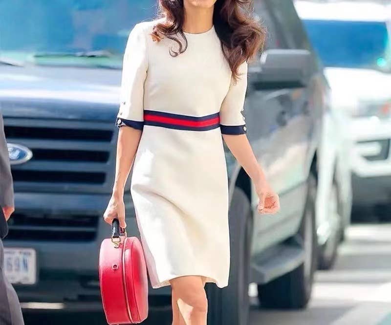 DR0259L Chic Mid-Sleeve Round Neck Dress - Elegant Style