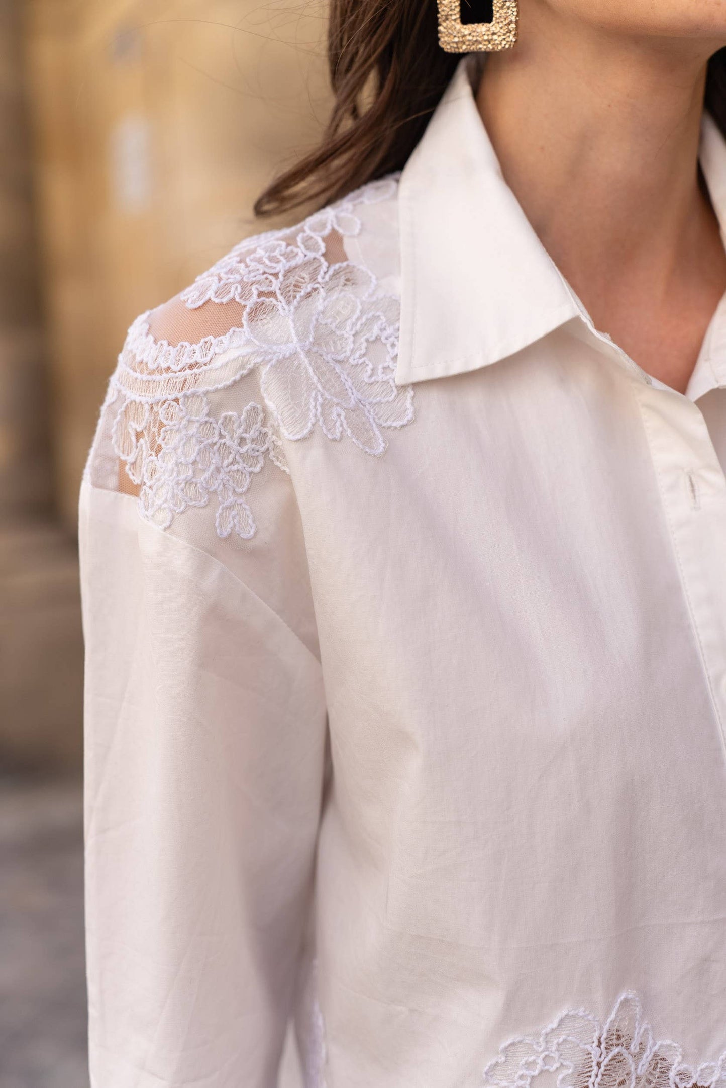Cotton shirt with Lace Insert