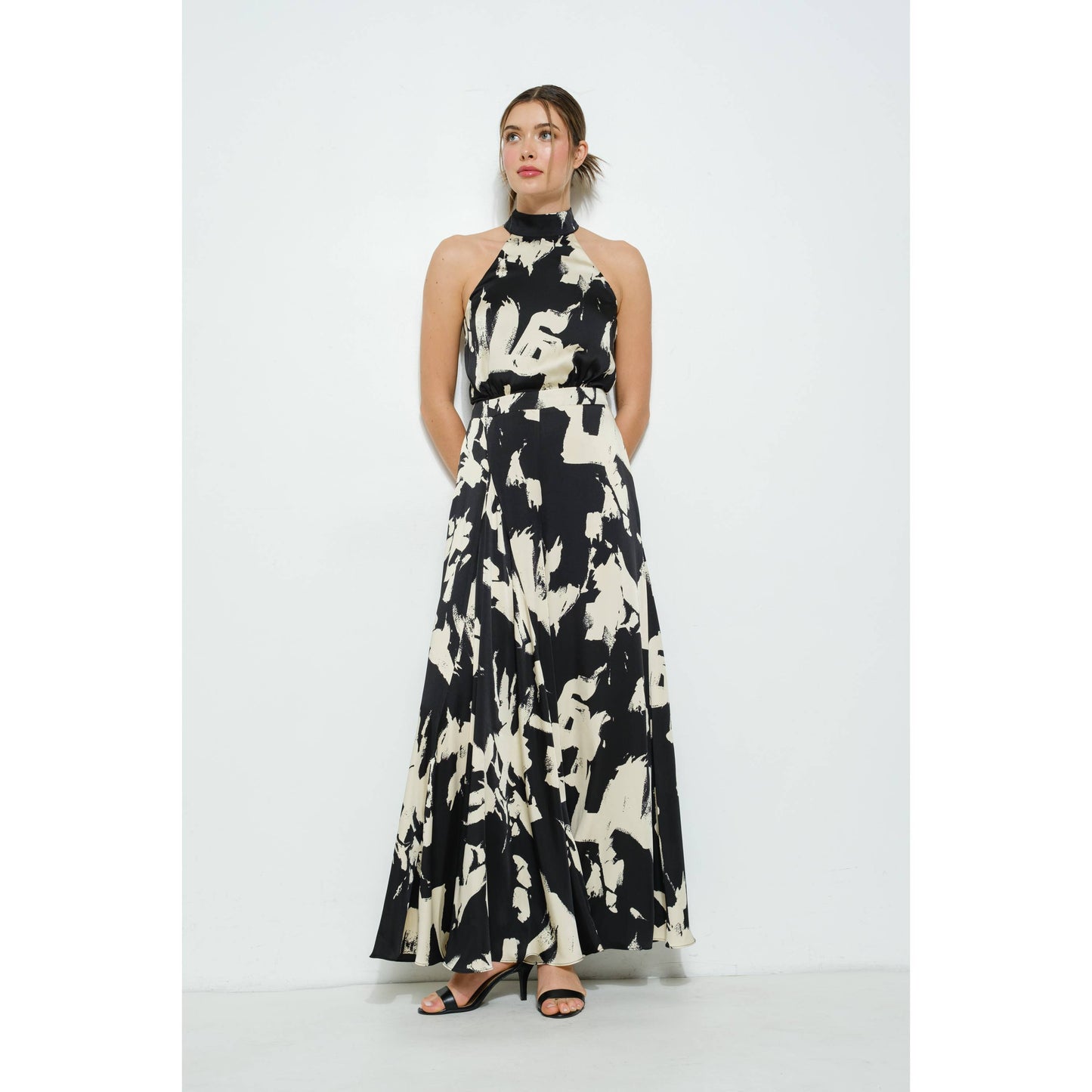 Abstract Print Halter Neck Wide-Leg Jumpsuit