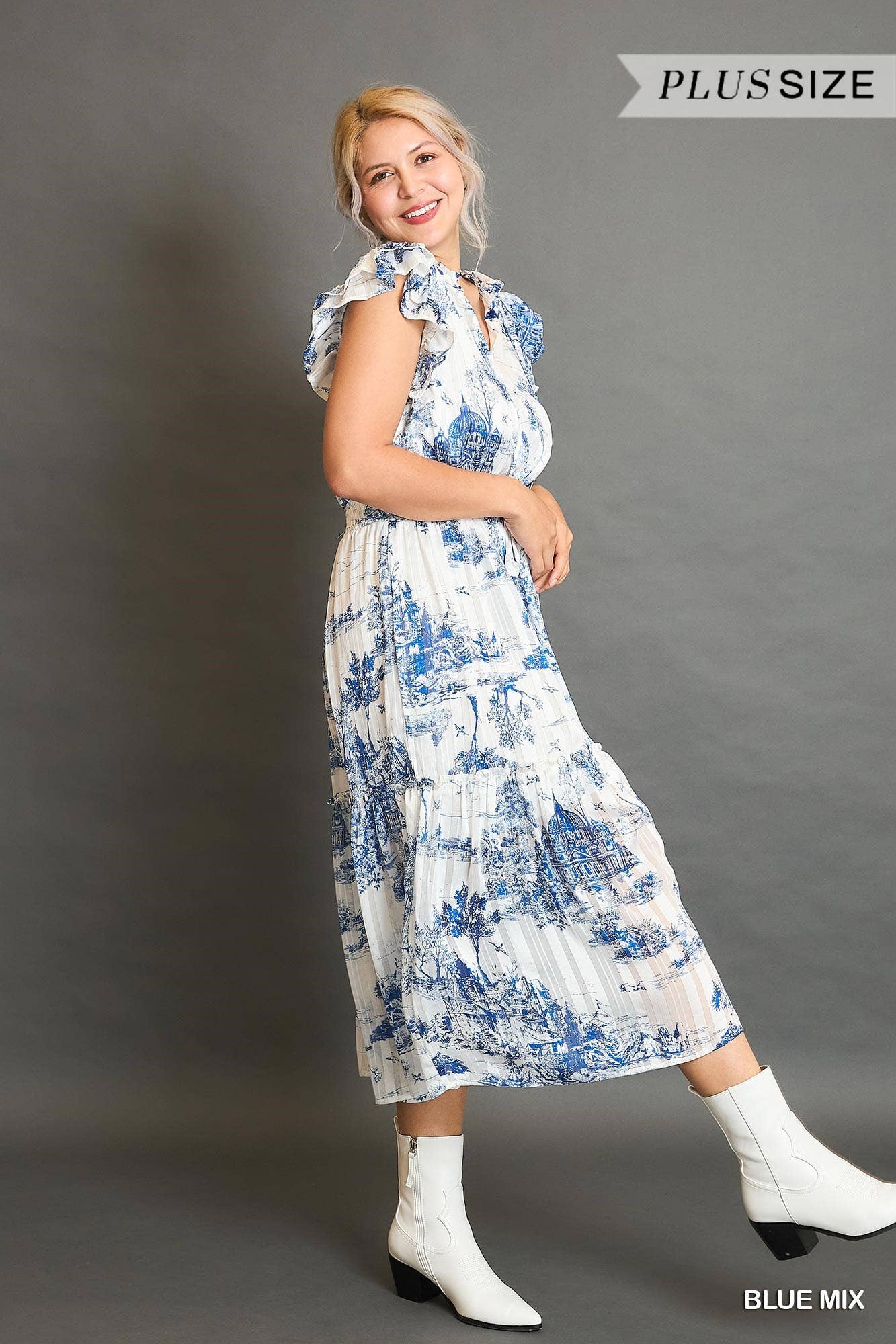 LANDSCAPE PRINT MIDI DRESS