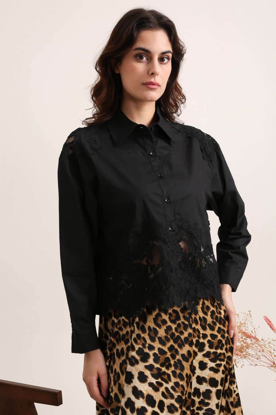 Cotton shirt with Lace Insert