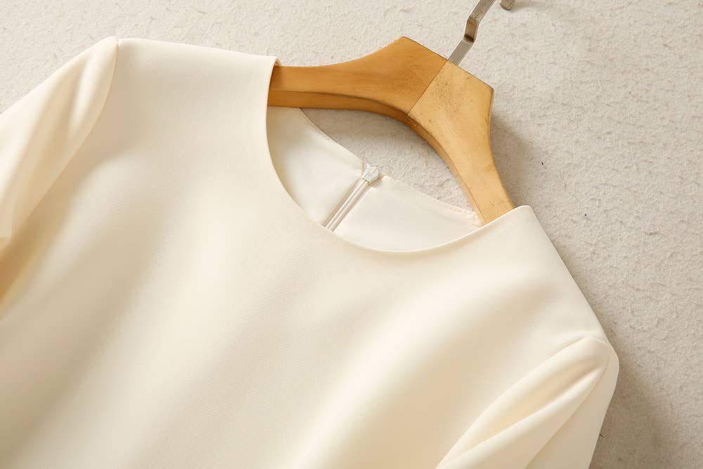 DR0259L Chic Mid-Sleeve Round Neck Dress - Elegant Style