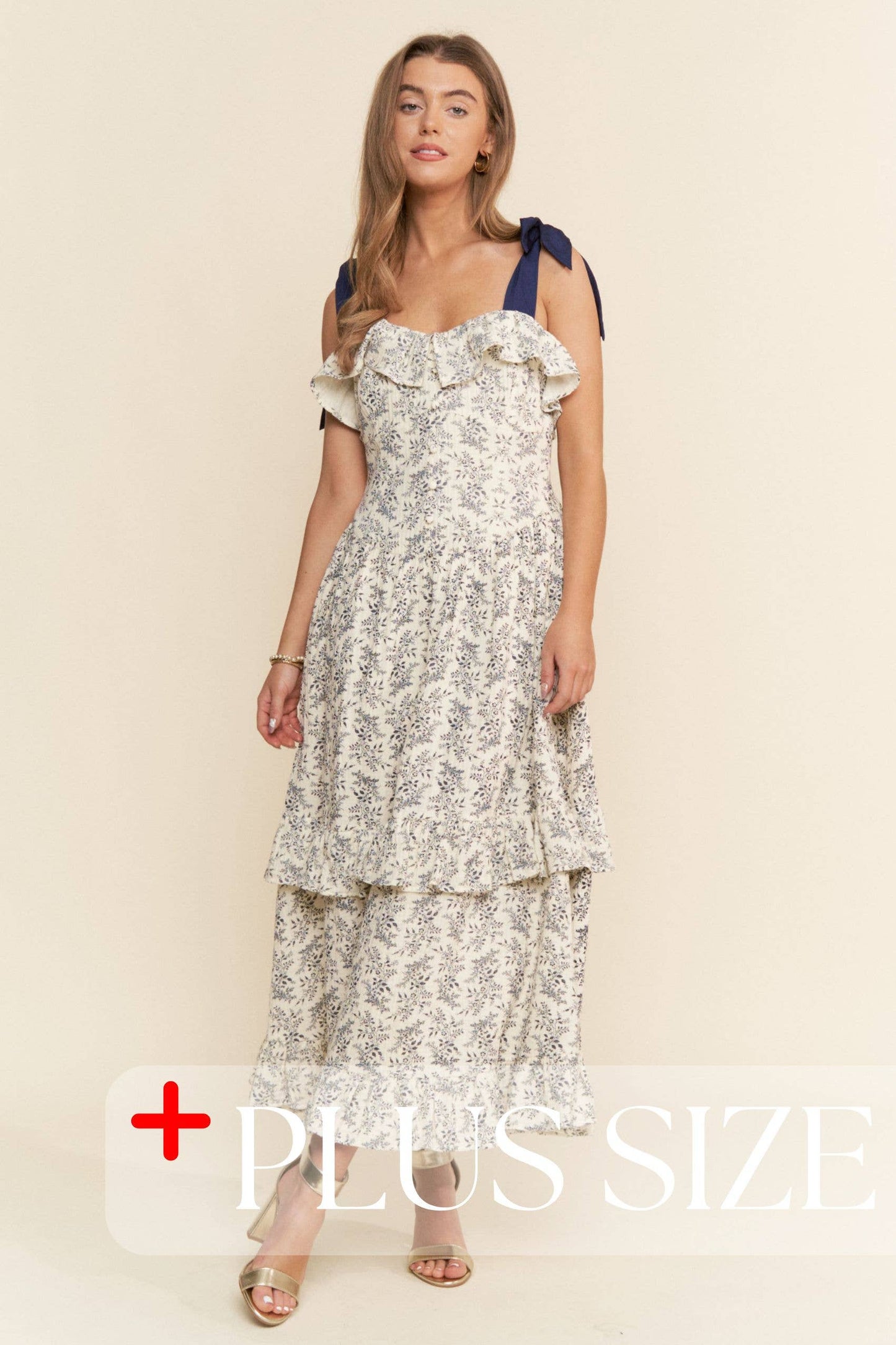 Ruffle Detailed Ribbon Strap Maxi Dress