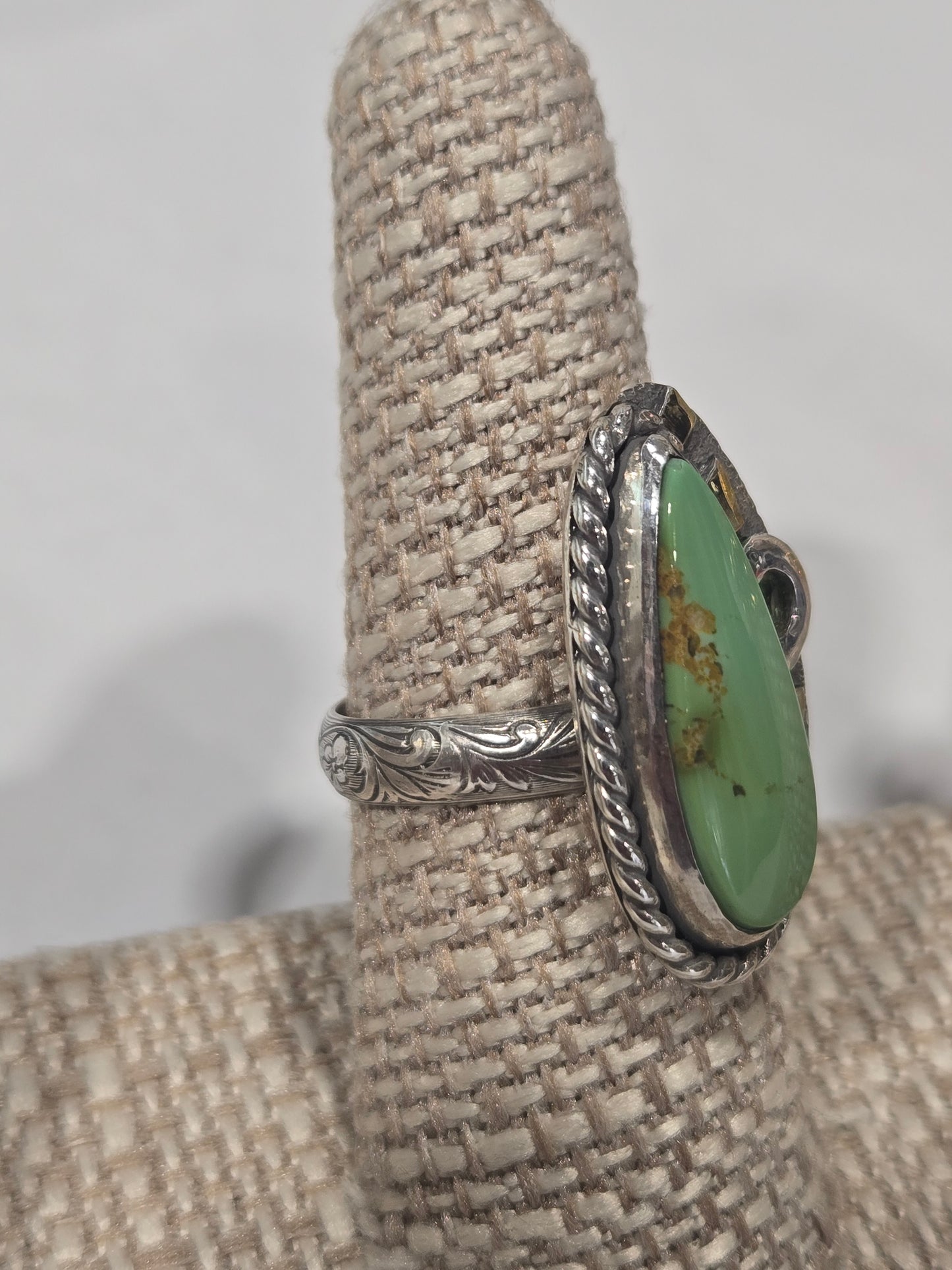 Variscite Sterling Silver & 14k Gold Accent Set w Sapphire Ring