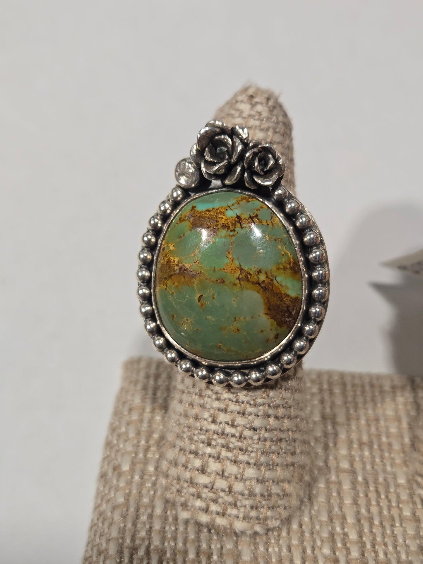 Royston Turquoise w Succulent Accent Sterling Silver Ring