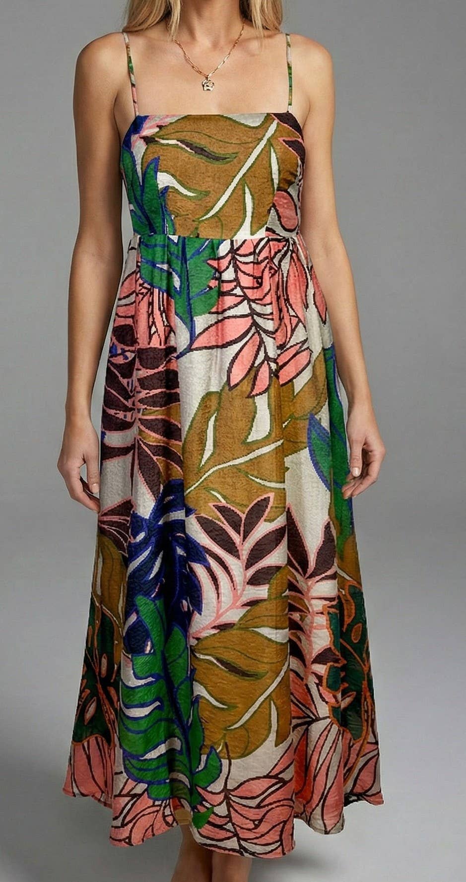 Meet Me in Santorini Wild Bloom Tropical Print Midi Dress