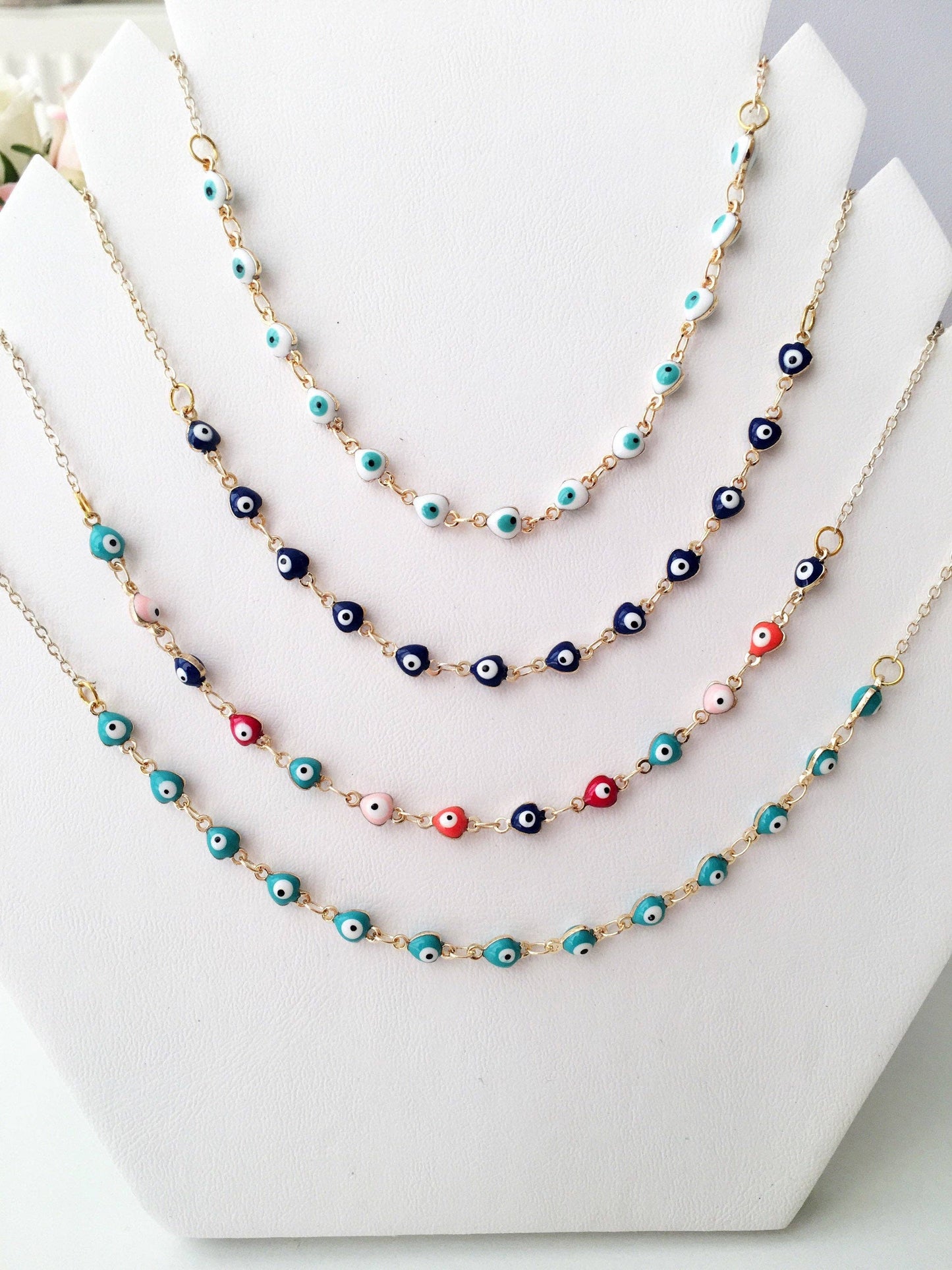 Evil Eye Necklace, Evil Eye Bead Necklace, Tiny Evil Eye Charms, Blue Evil Eye Necklace