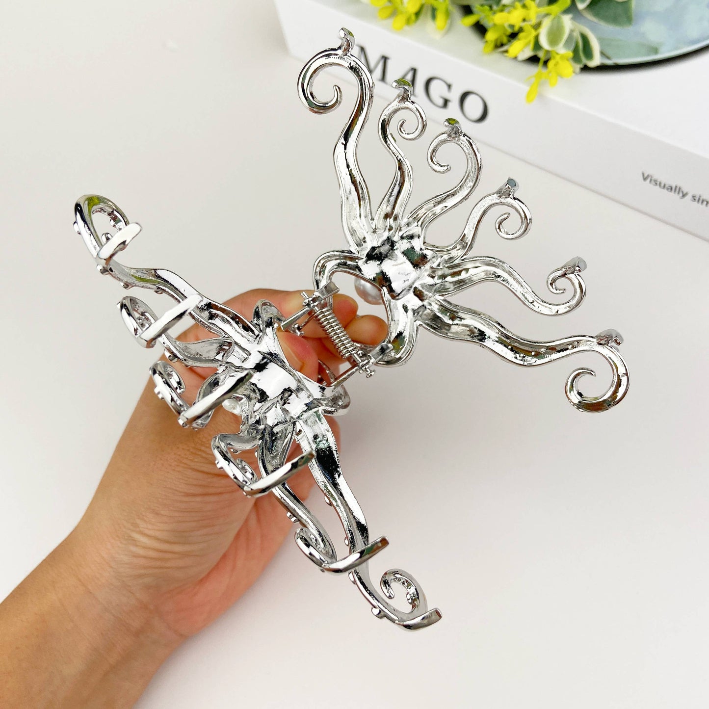 L'Atelier Collection Metal and Pearl Octopus Claw Clip