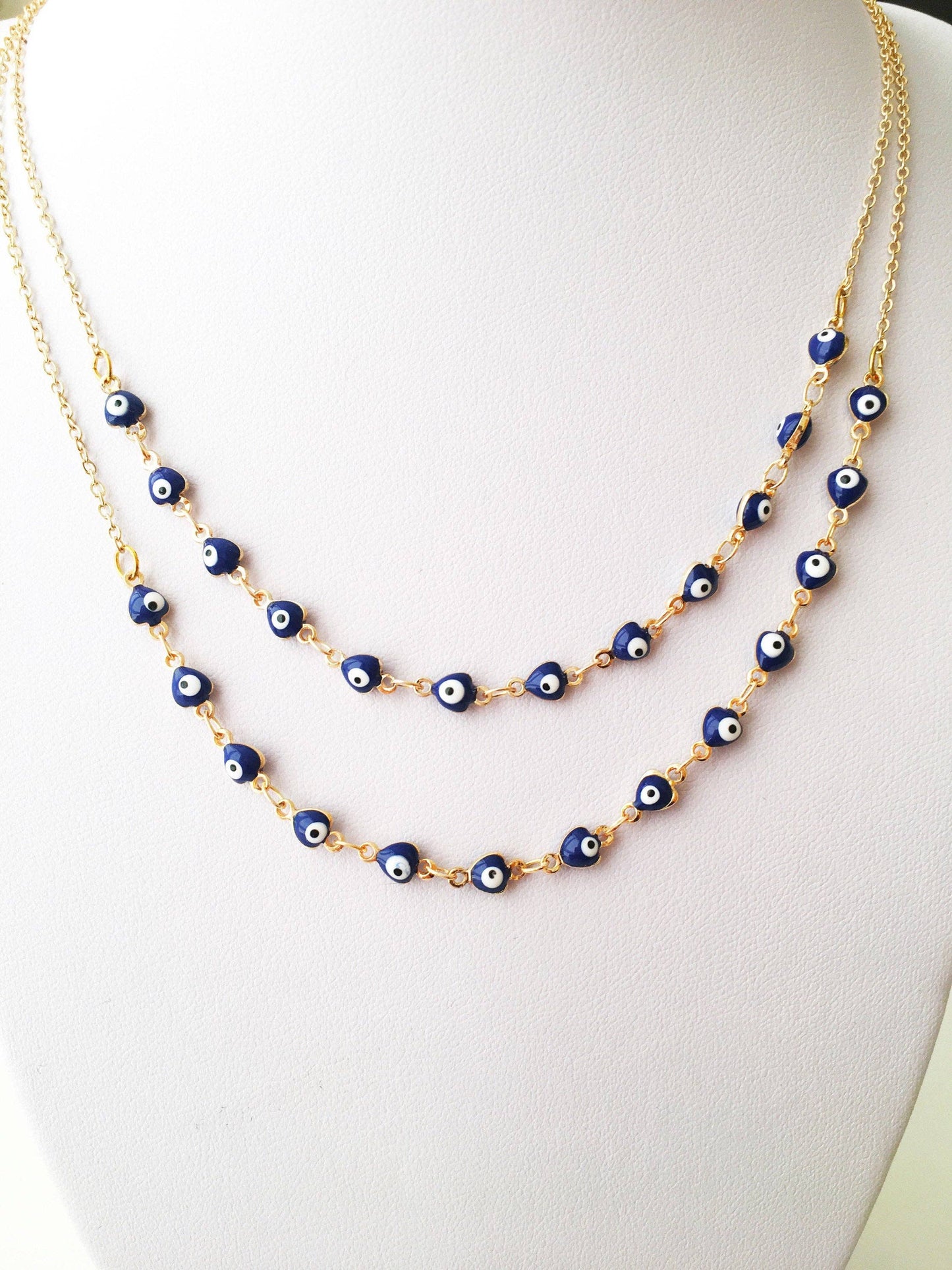 Evil Eye Necklace, Evil Eye Bead Necklace, Tiny Evil Eye Charms, Blue Evil Eye Necklace