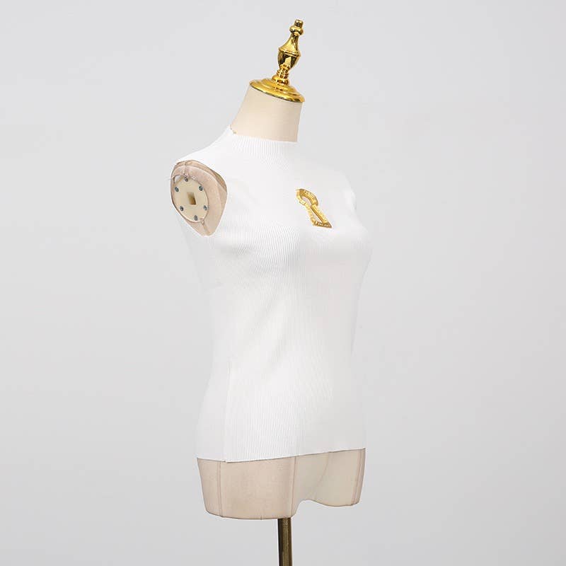 High Neck Sleeveless Vest with Keyhole Accent