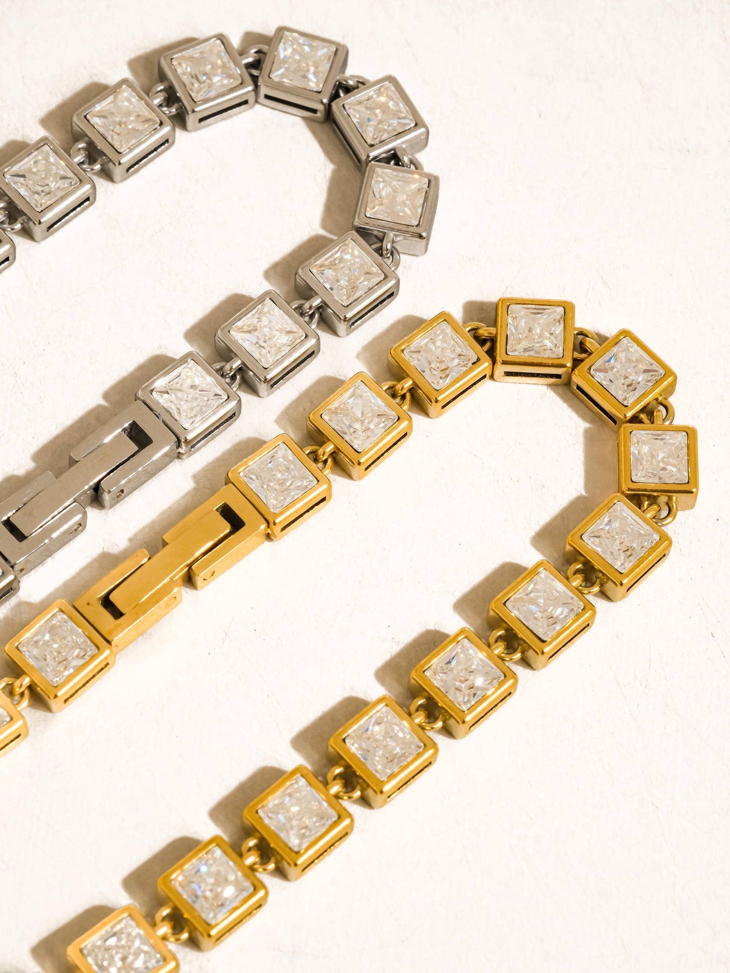 Midi 18K Gold Non-Tarnish Square CZ Glam Bracelet