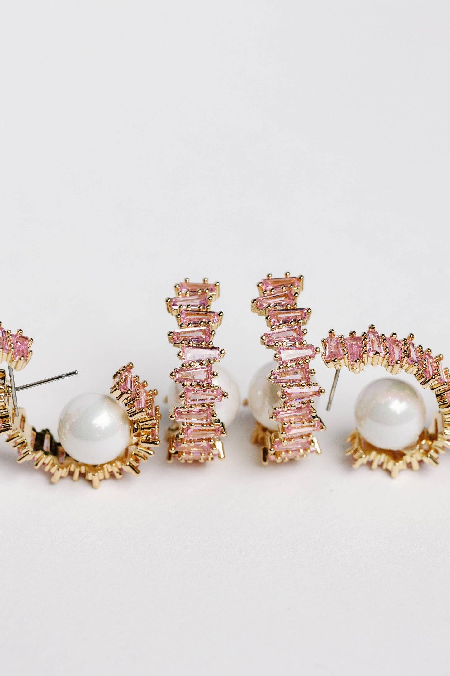 Pink Crystal and Pearl Statement Hoop Earrings