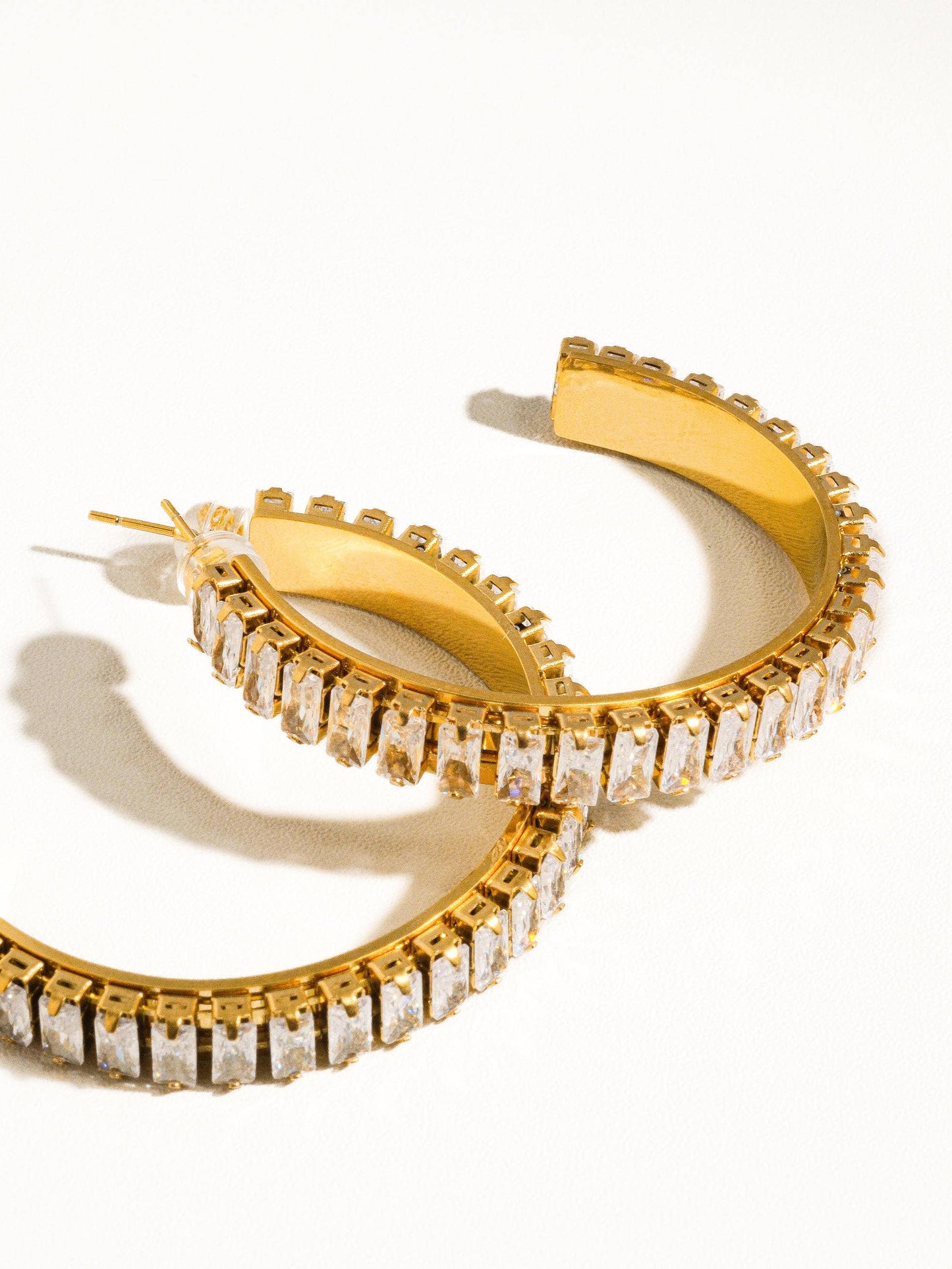 Glamora 18K Gold Non-Tarnish Large Rhinestone C-Hoop Earring