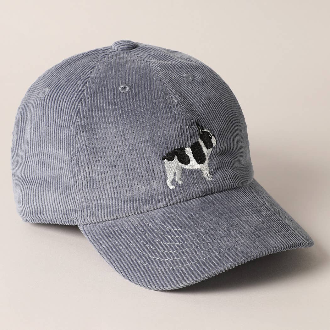 French Bulldog Embroidered Corduroy Baseball Cap