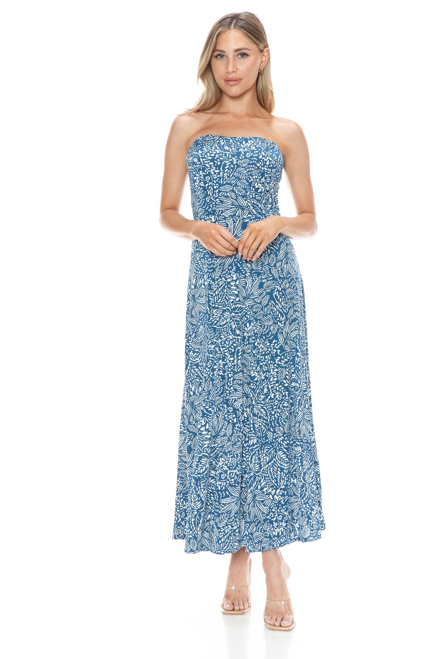 Strapless Banded Waist Poly/Span Maxi Dress