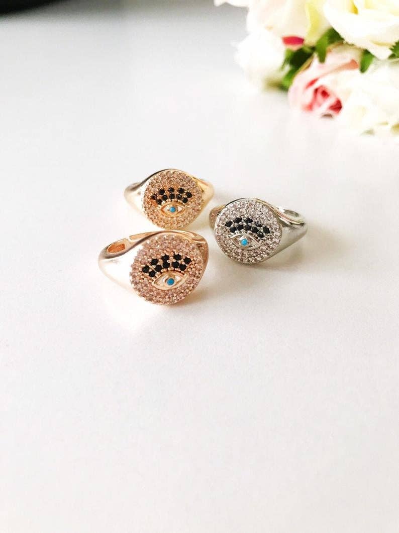 Adjustabe Evil Eye Ring Collection, Evil Eye Bead Ring, Hams