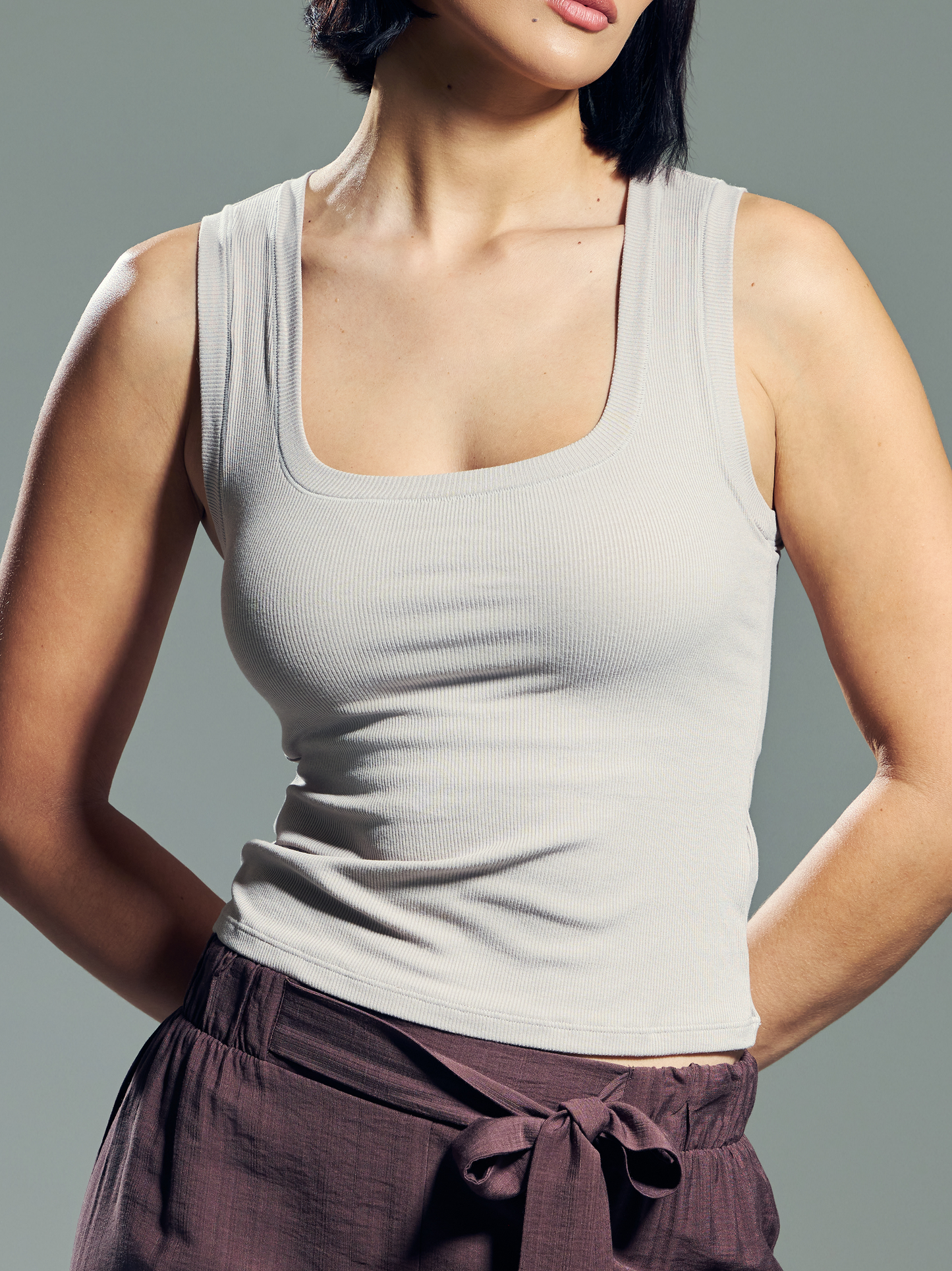 Klassy Chunky Binding Ribbed Square Neck Tank