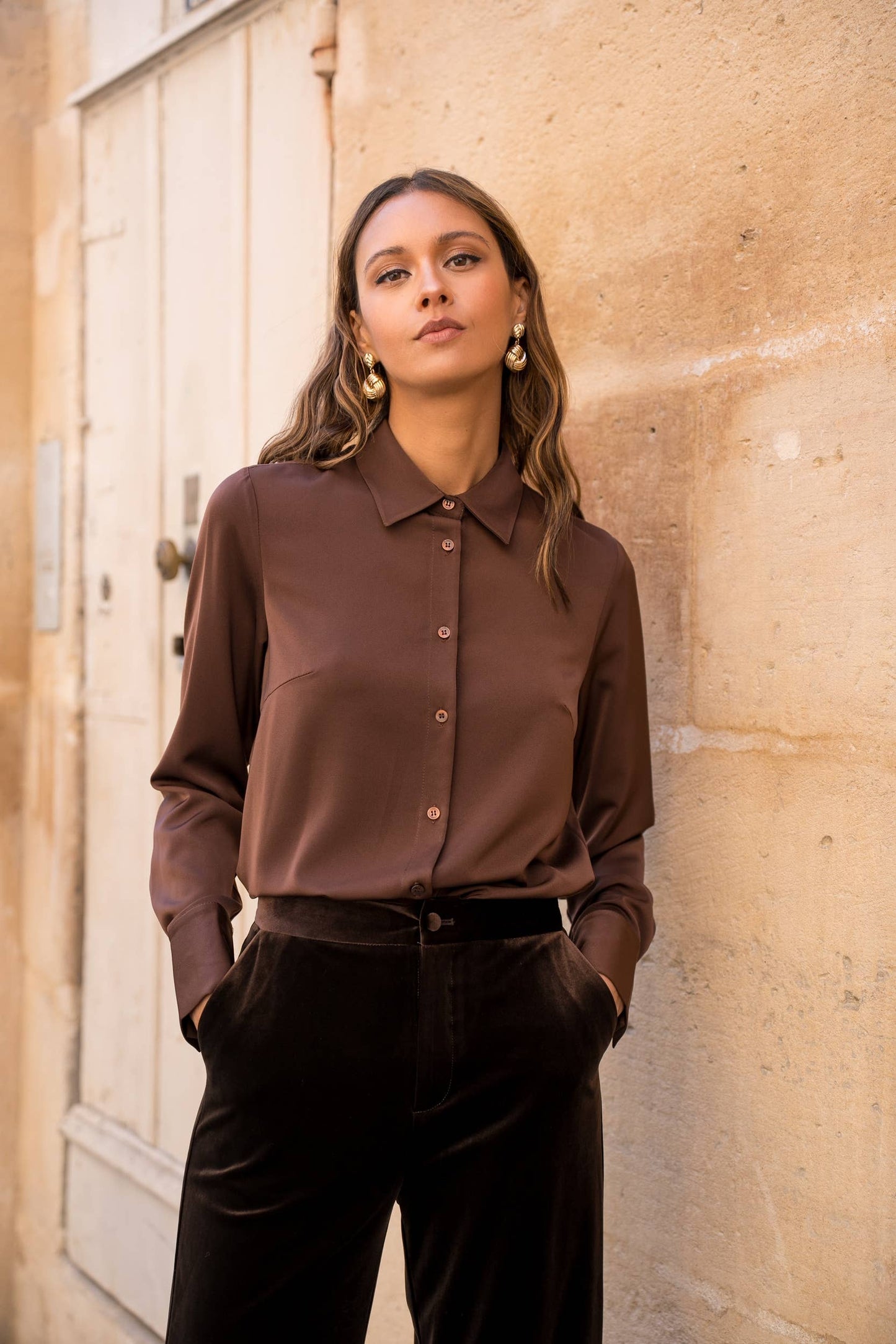 Satin Shirt with Classic Notched Collar