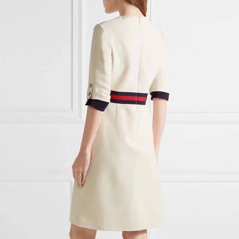 DR0259L Chic Mid-Sleeve Round Neck Dress - Elegant Style