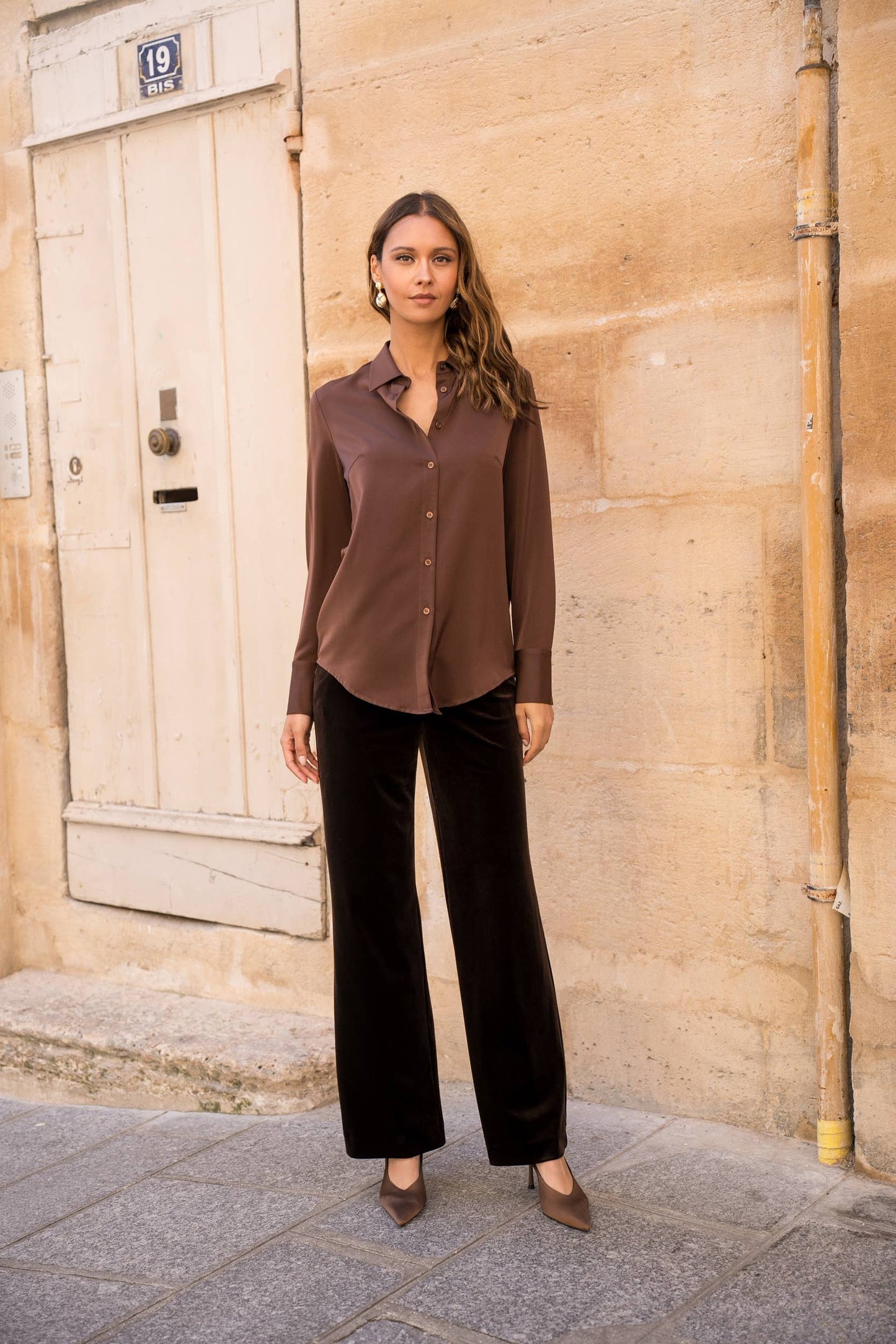 Satin Shirt with Classic Notched Collar