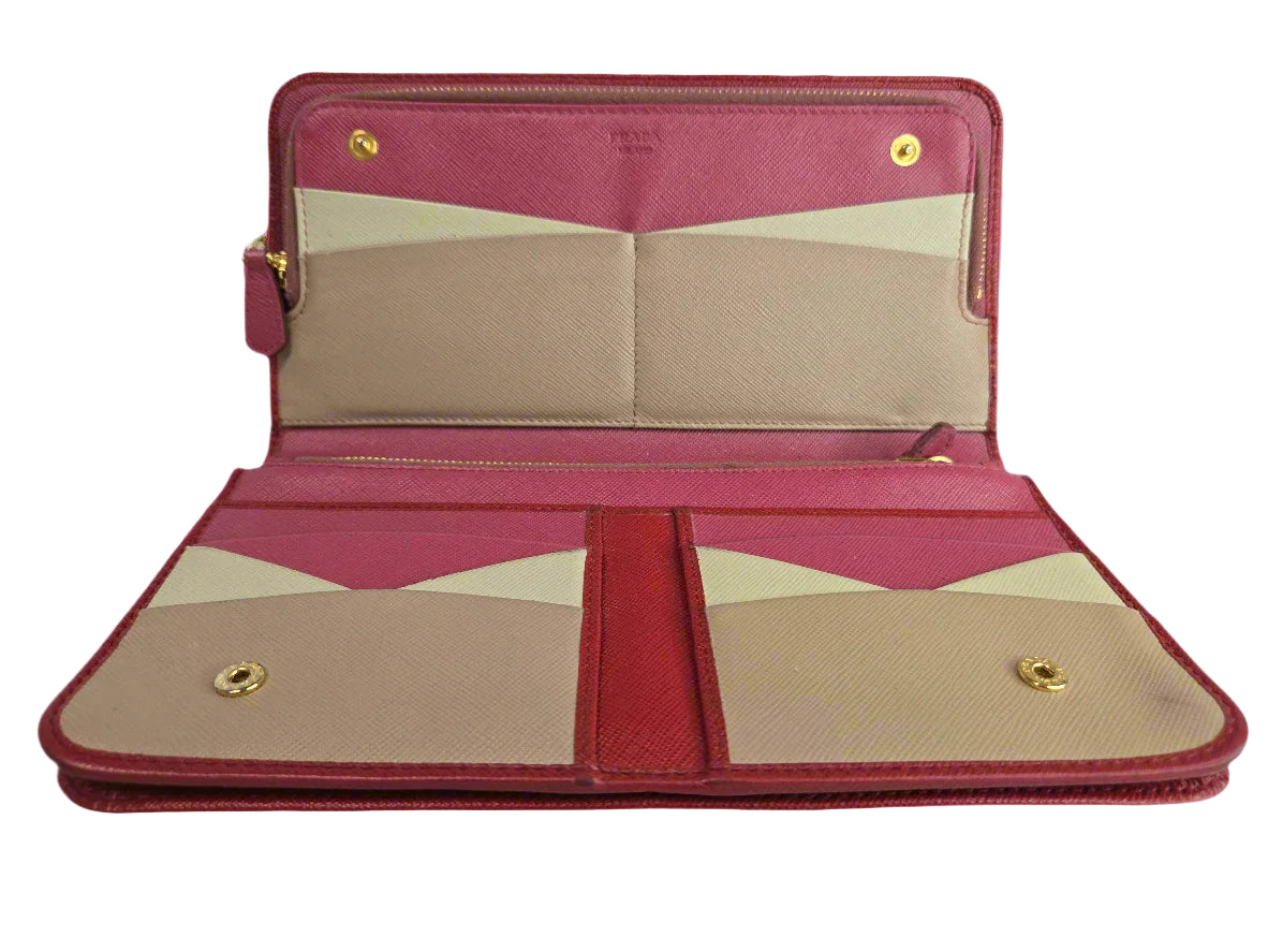 Prada Saffiano Leather Tricolor Wallet Pre-owned