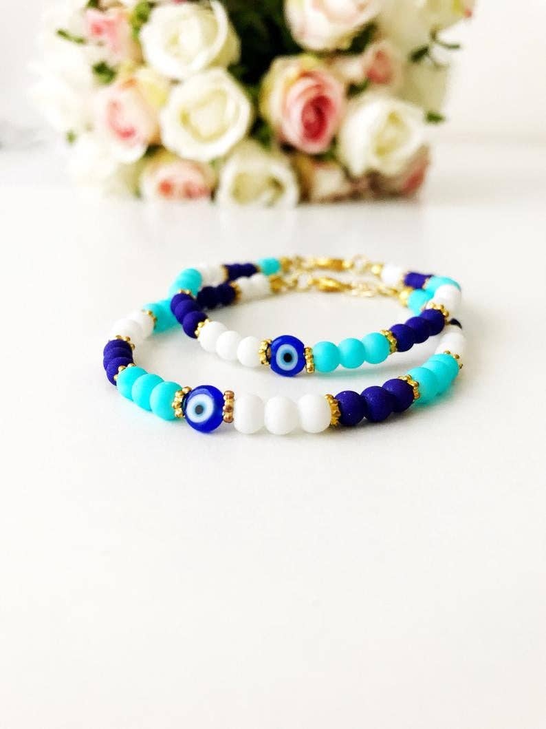 Summer Jewelry, Evil Eye Bracelet, Seed Beads Bracelet, Greek Jewelry