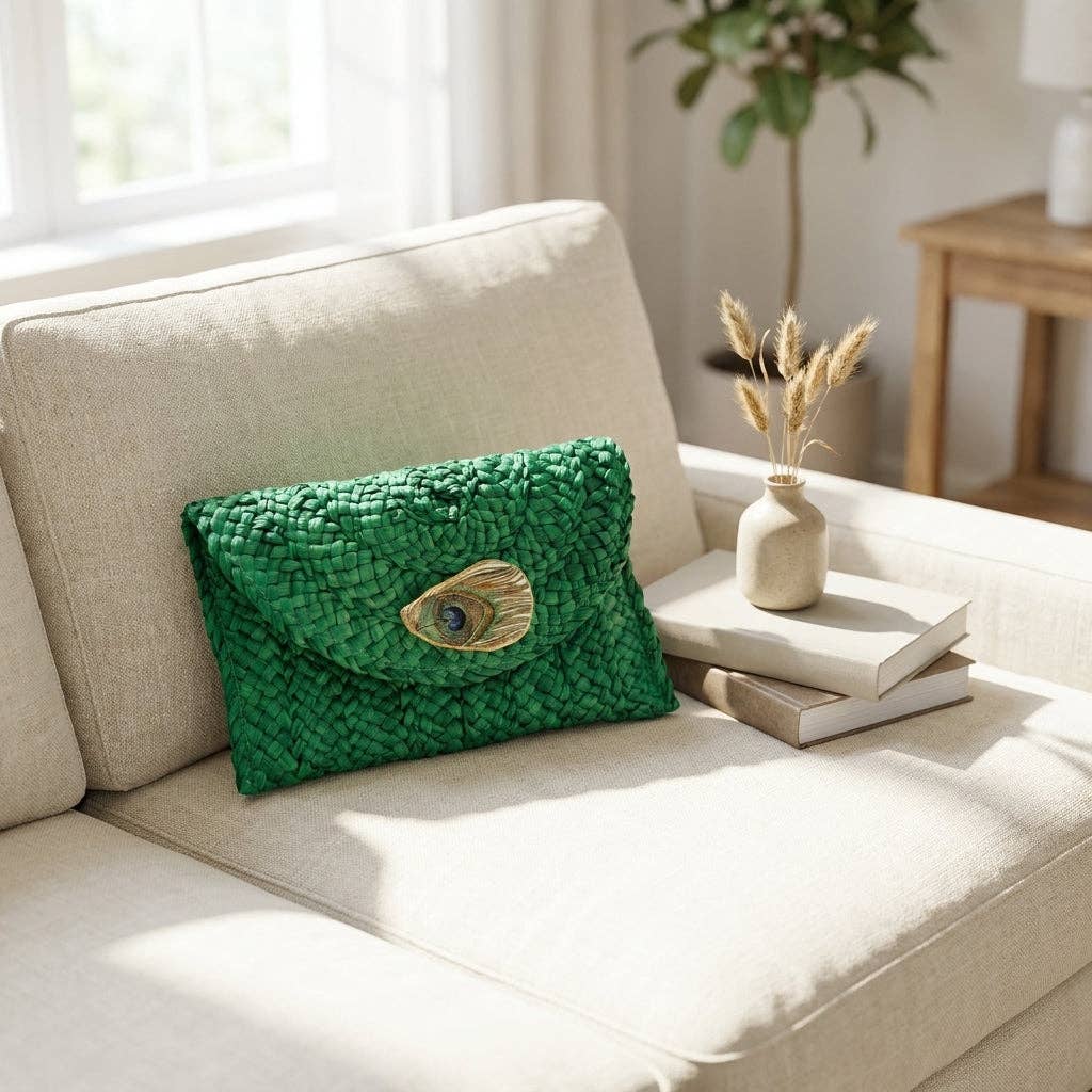 Peacock Feather Green Oyster Shell Clutch