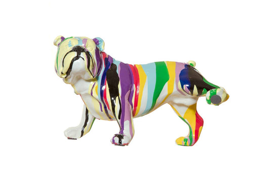 Painted Graffiti Bull Dog with Leg Up Sculpture - 10" long