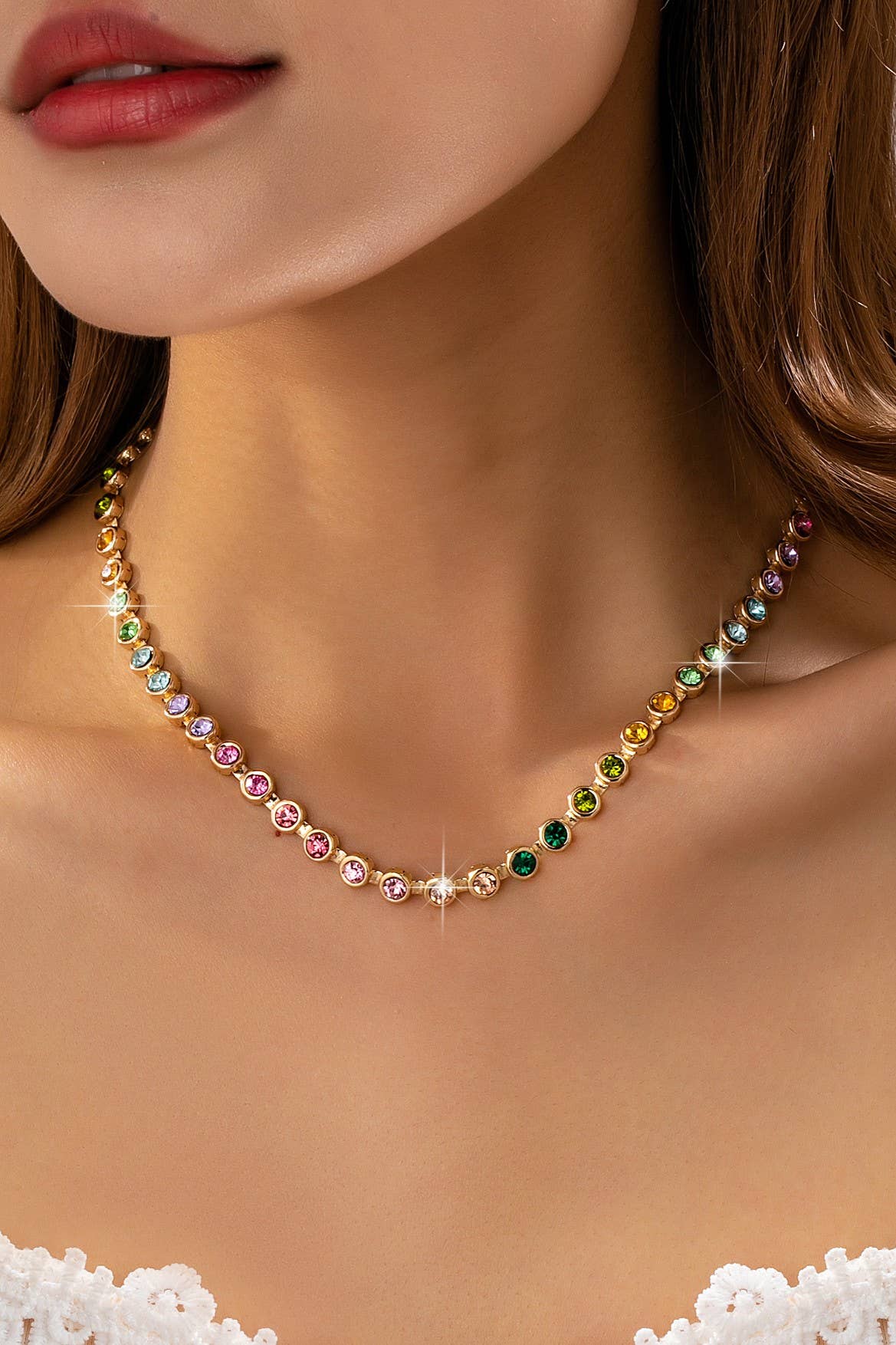 L'Atelier Collection Rainbow Bezel-Set Gemstone Tennis Necklace