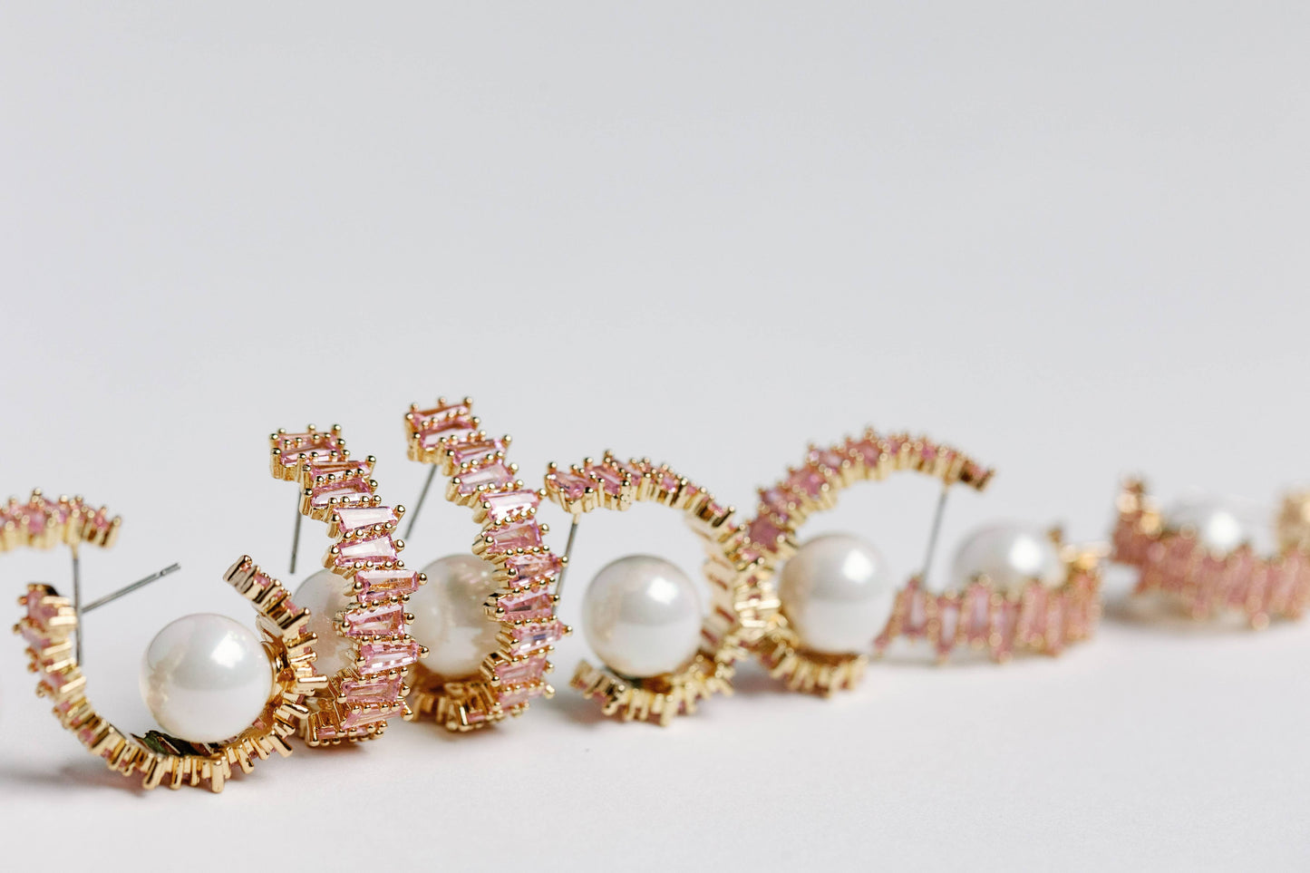 Pink Crystal and Pearl Statement Hoop Earrings