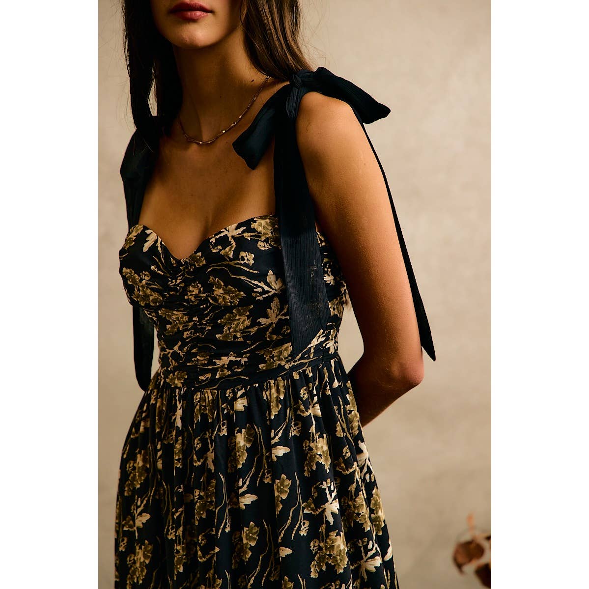 Floral Print Ribbon Strap Bustier Dress
