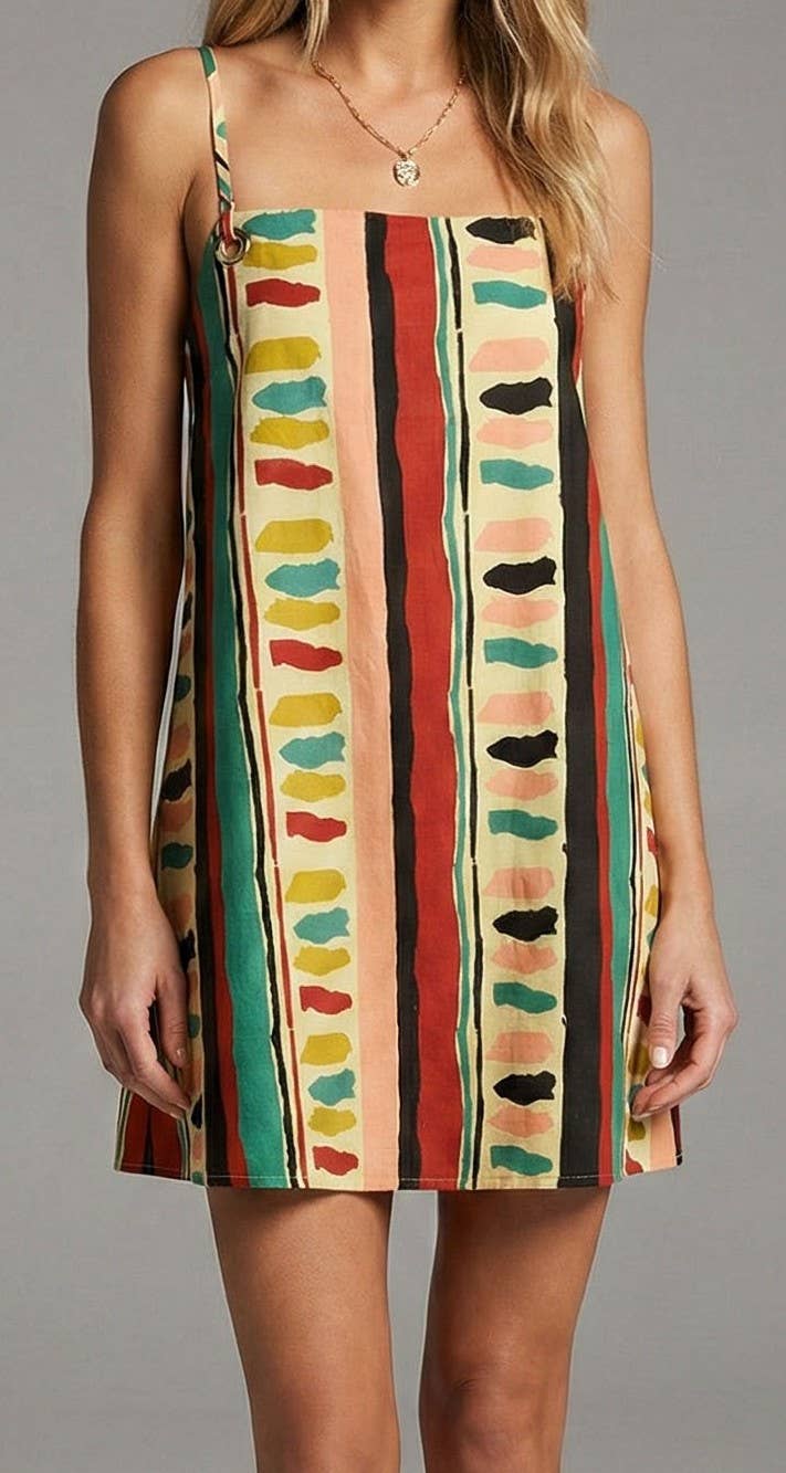 Meet Me In Santorini Ethnic Clash Poplin Short Dress
