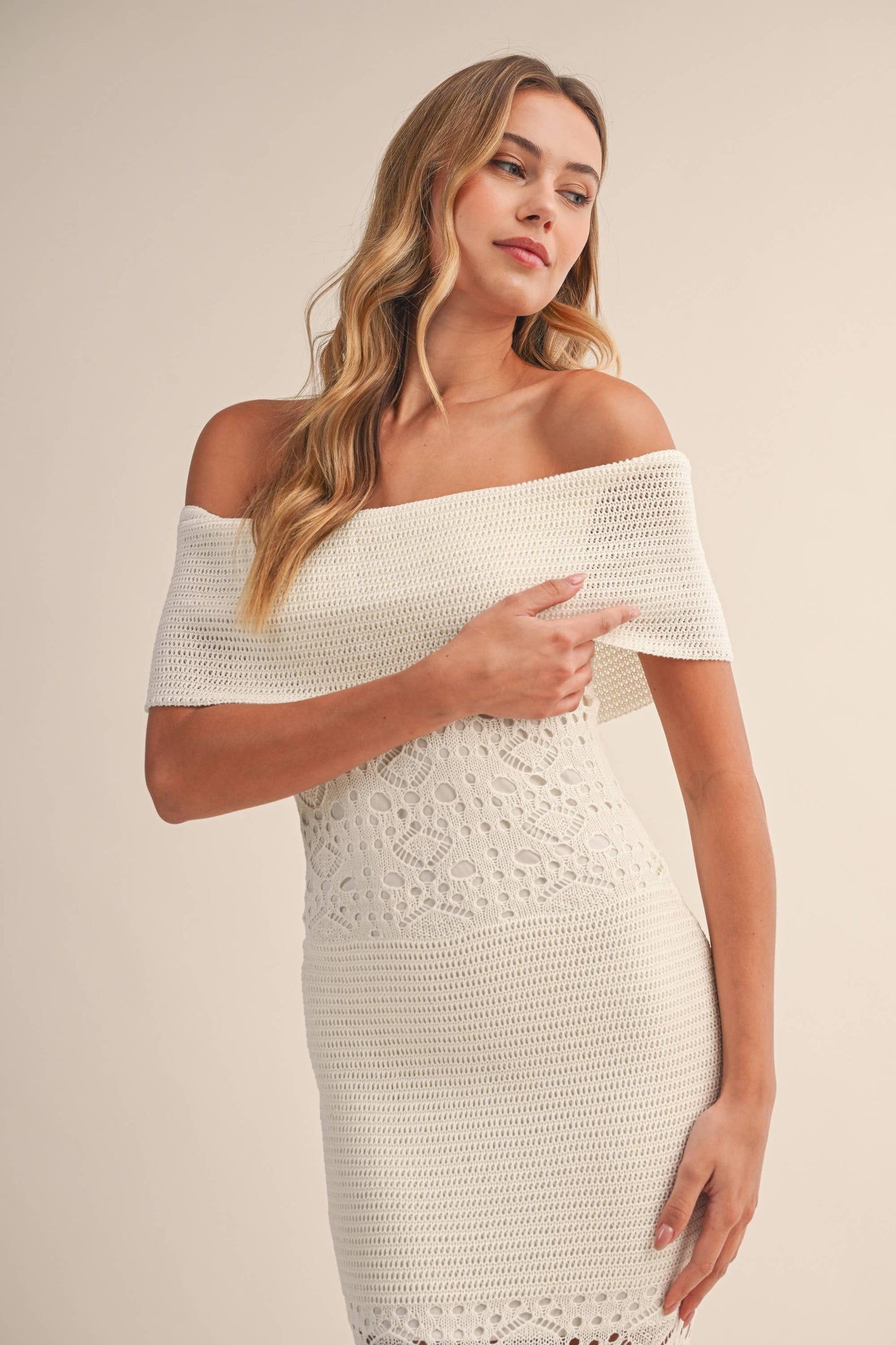 Foldover Off Shoulder Sweater Maxi Dress