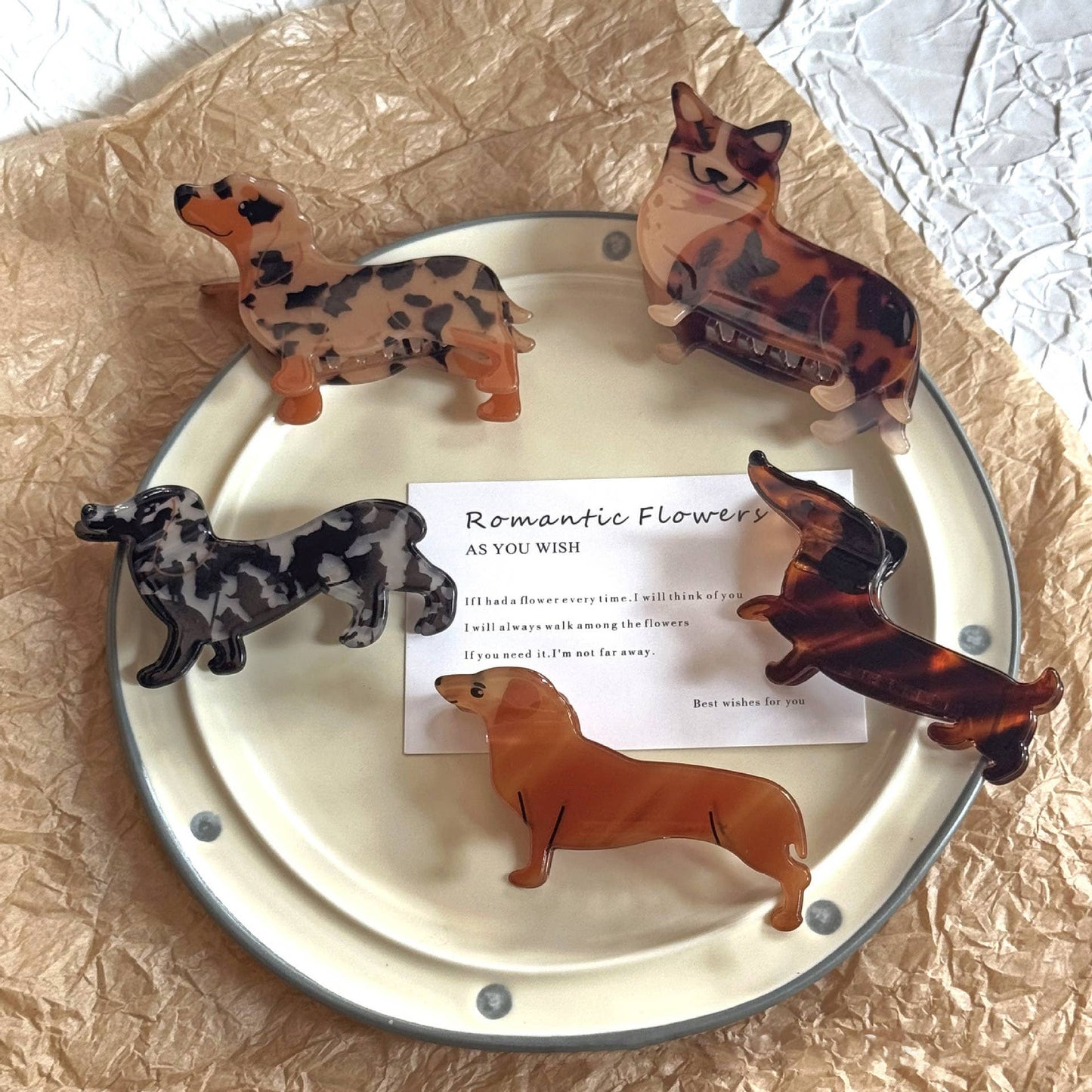 Cartoon Dachshund Shepherd Puppy Hair Claw Clip