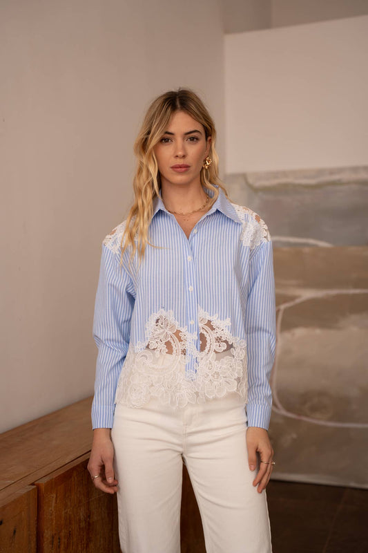 Cotton shirt with Lace Insert