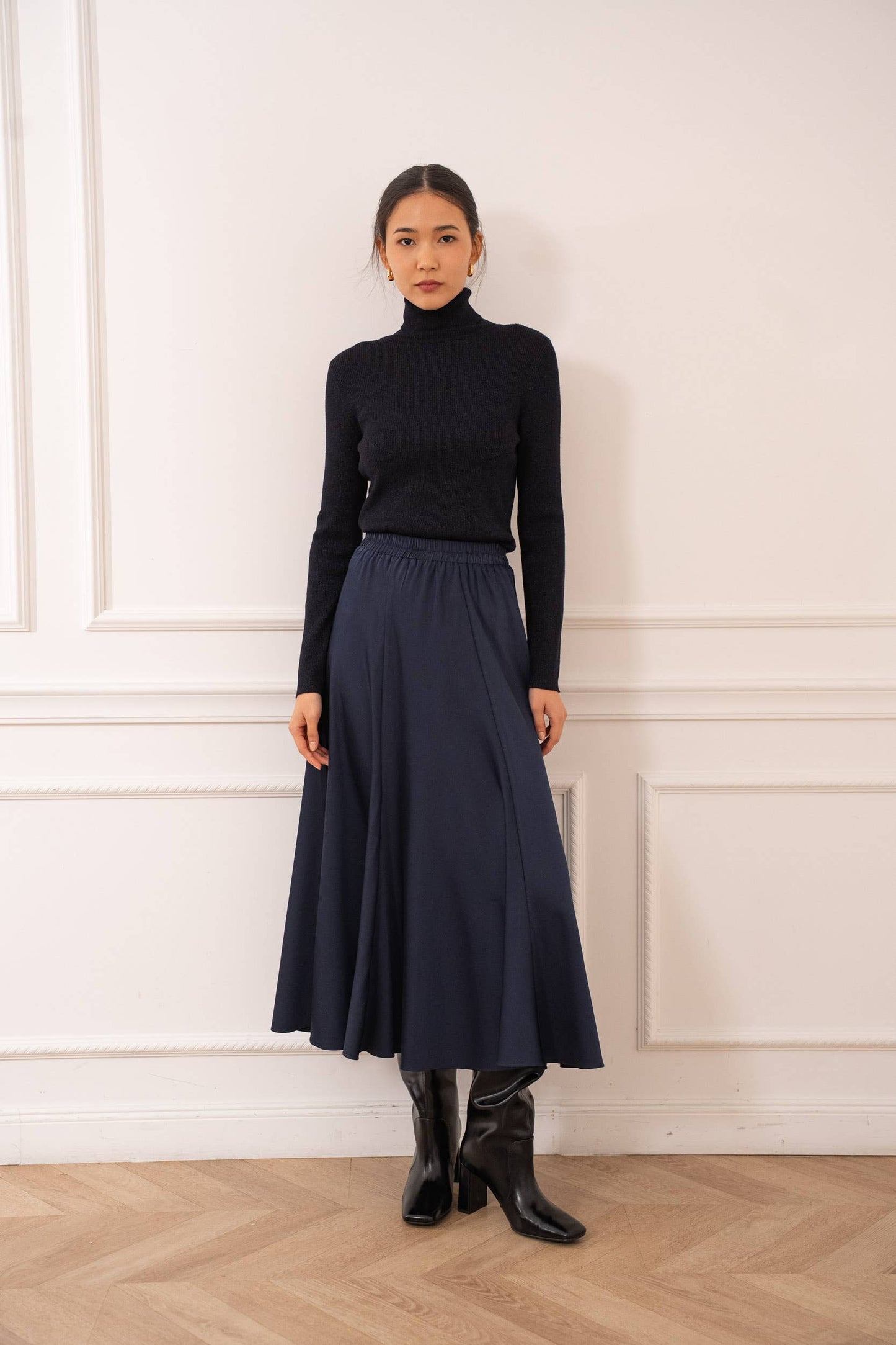 Ribbed turtleneck sweater in wool and lurex
