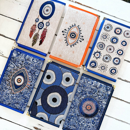 Evil Eye Notebook - Woven Fabric Journal, Boho