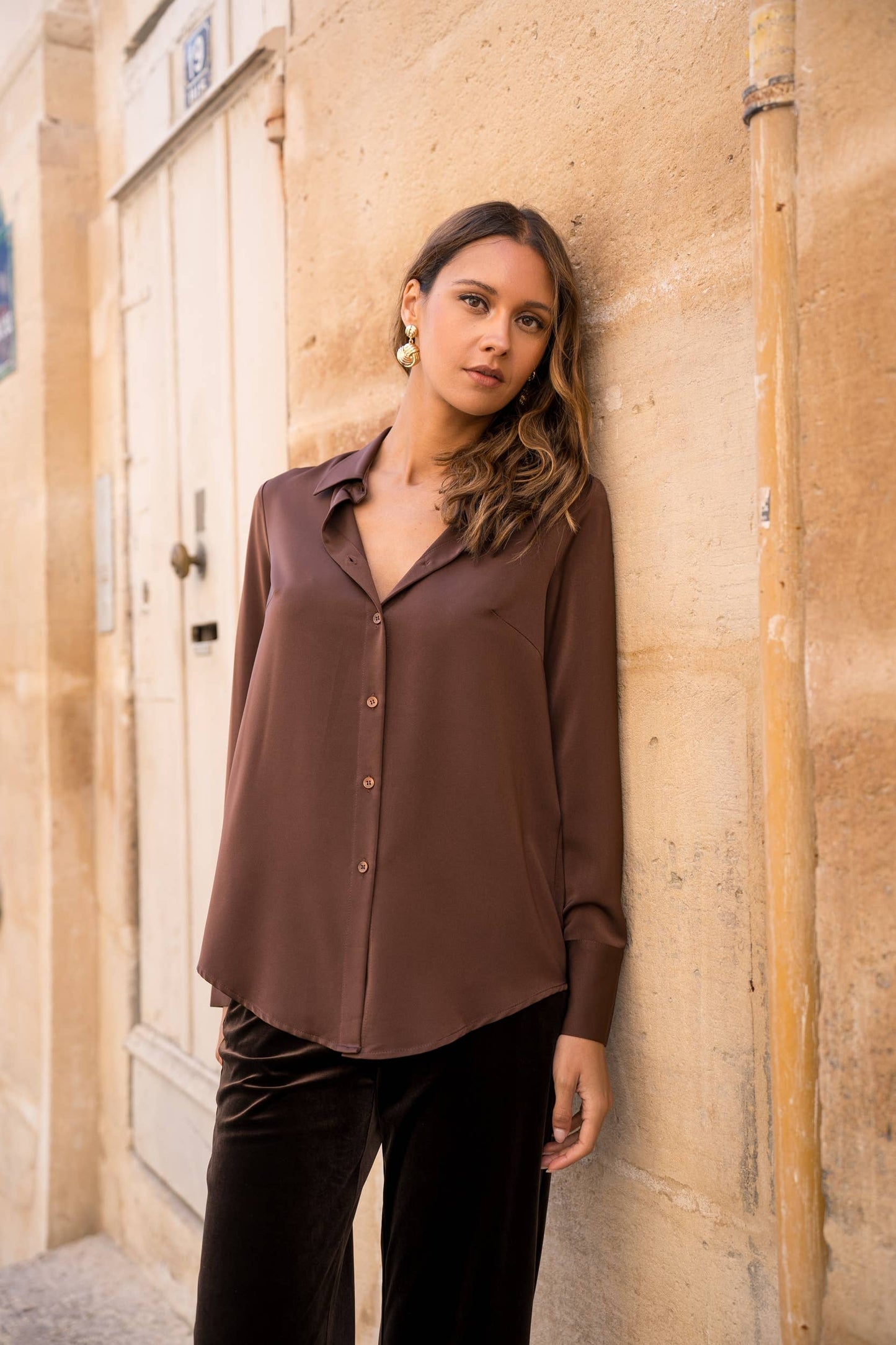 Satin Shirt with Classic Notched Collar