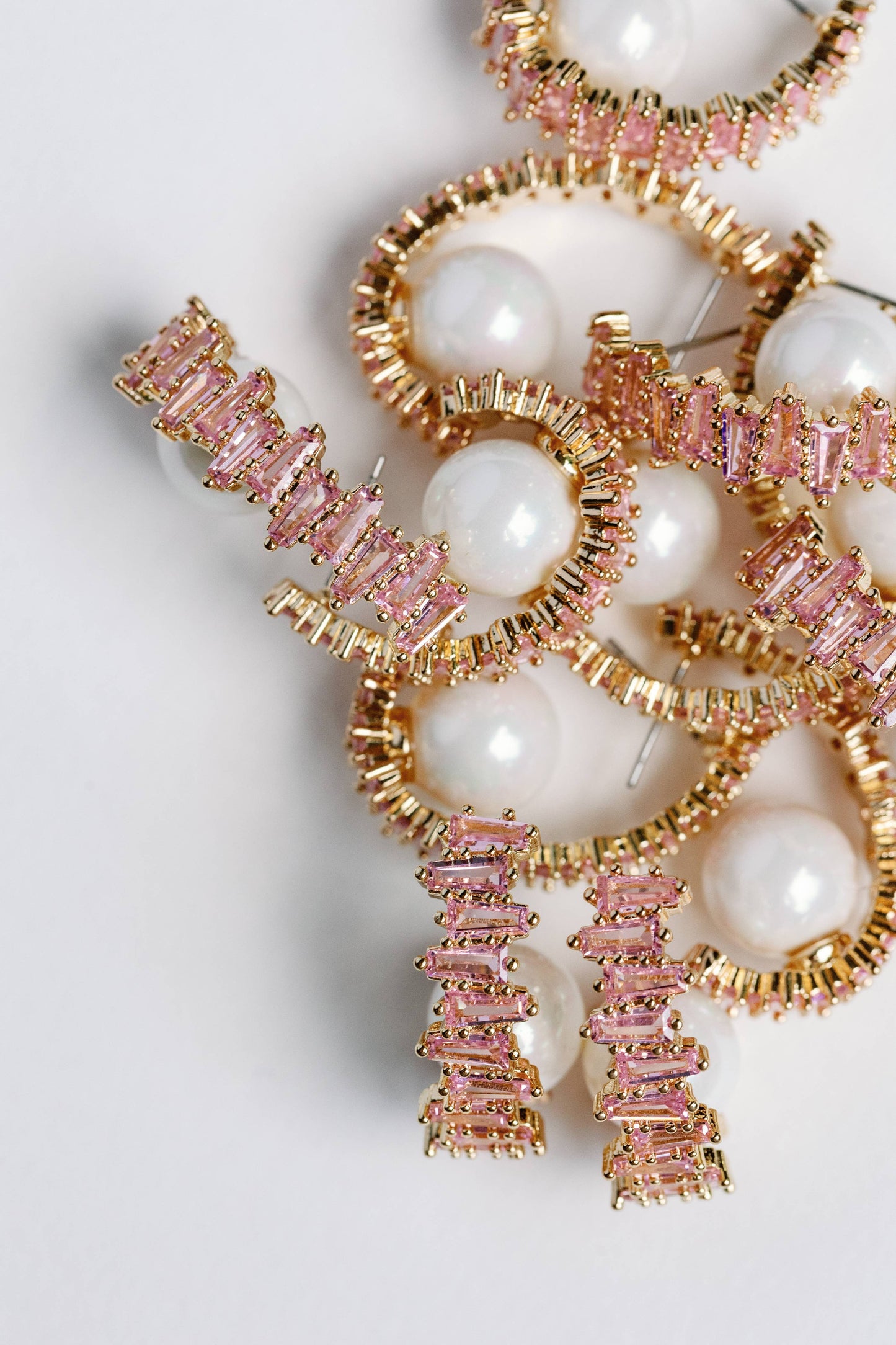 Pink Crystal and Pearl Statement Hoop Earrings