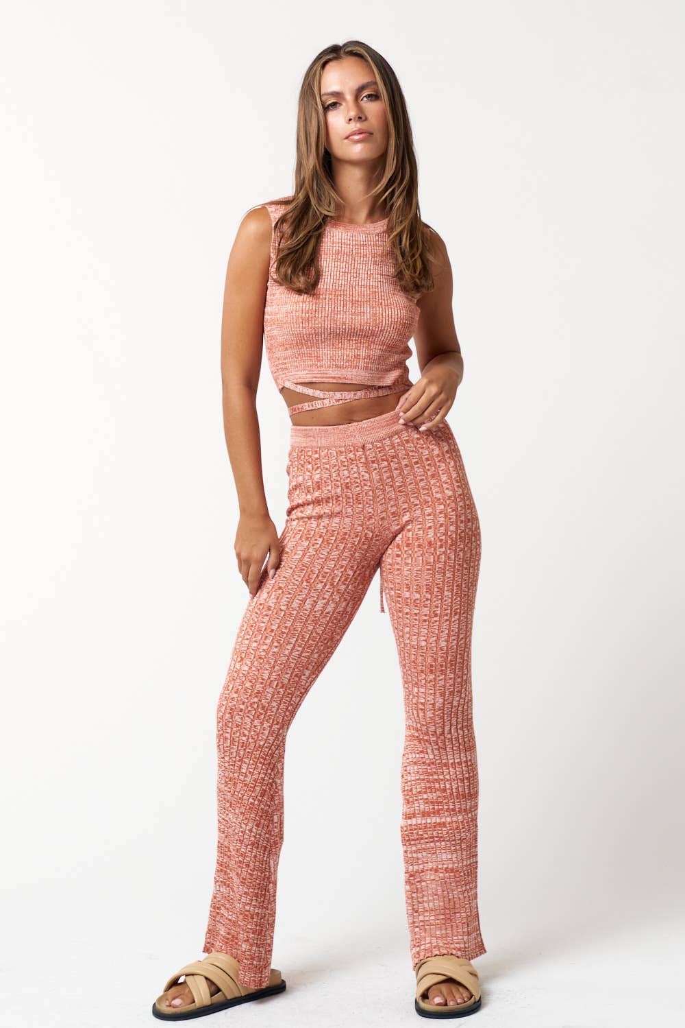 MULTI COLOR SWEATER CROP TOP AND FLARED PANTS SET