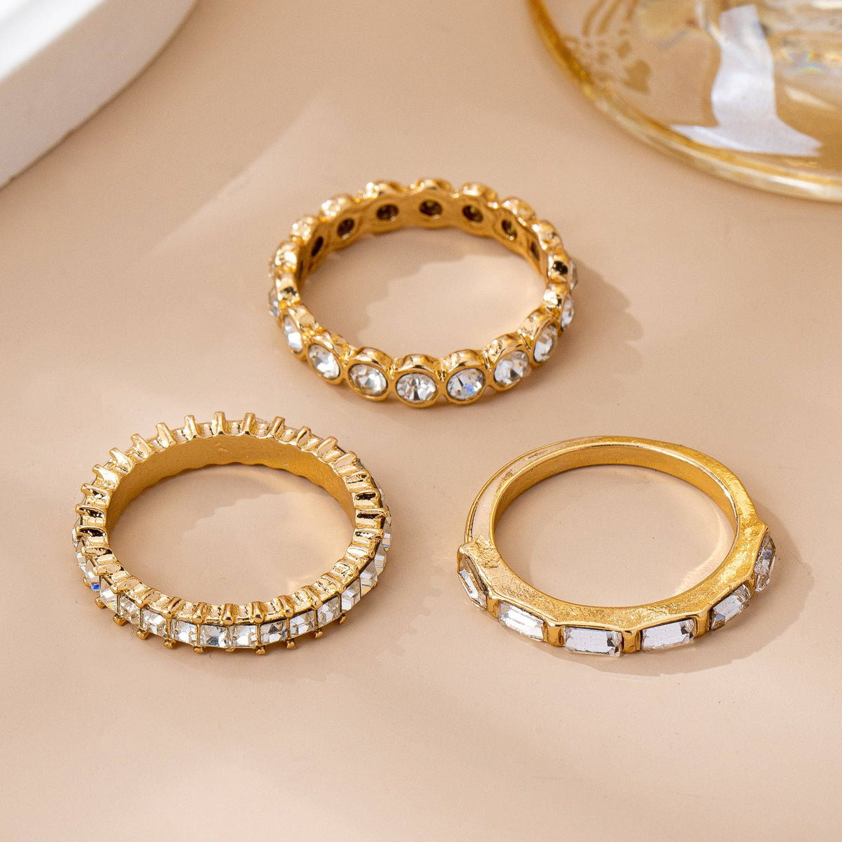 L'Atelier Collection Gold-Tone Triple Crystal Stacking Ring Set