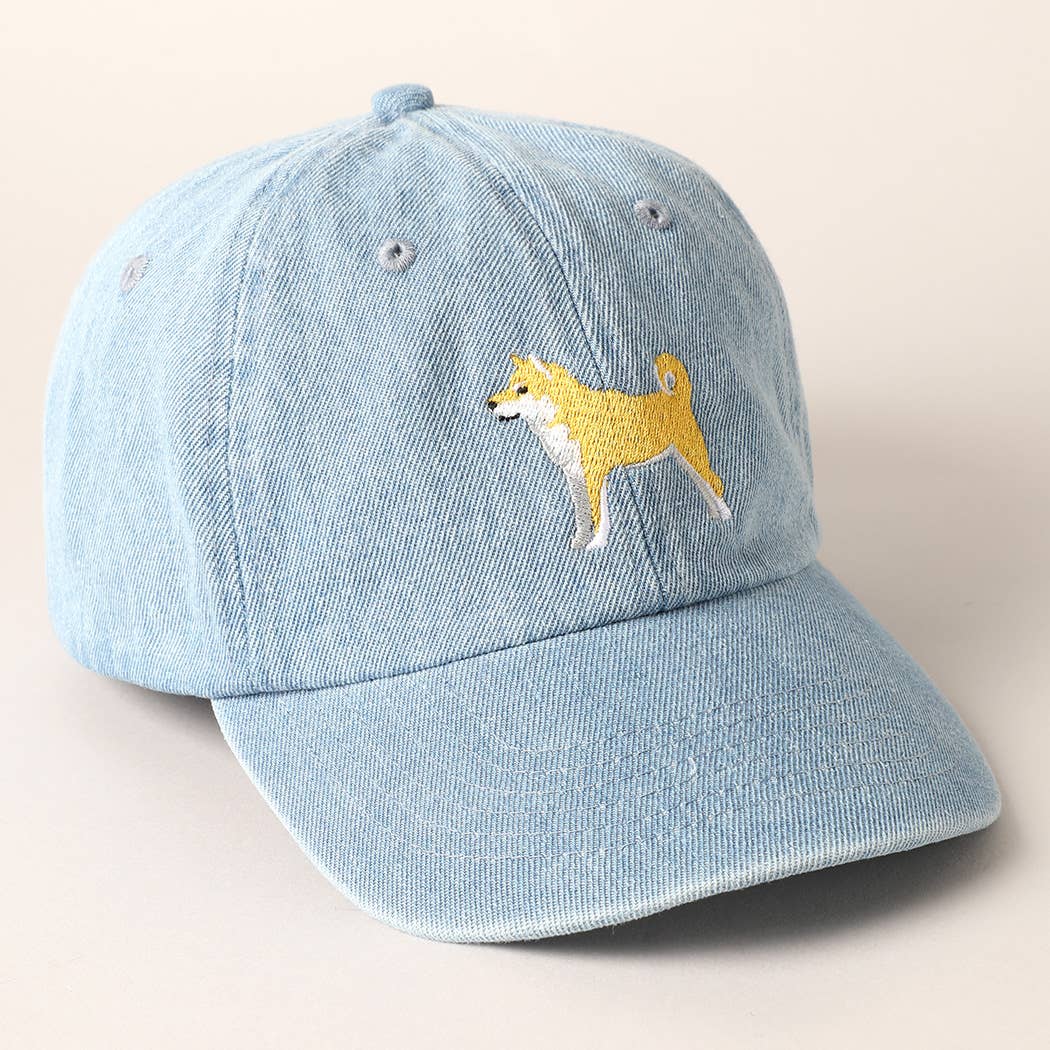 Shiba Dog Embroidered Denim Baseball Cap