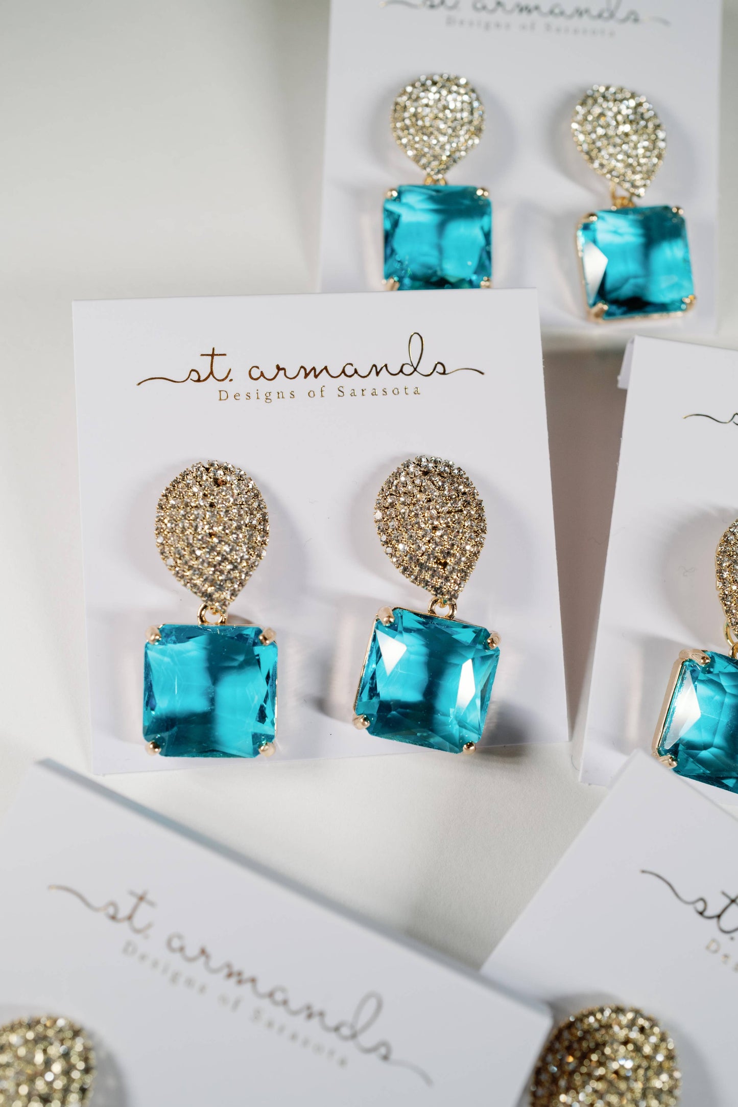 Turquoise Retro Pave Crystal Gum Drop Statement Earrings