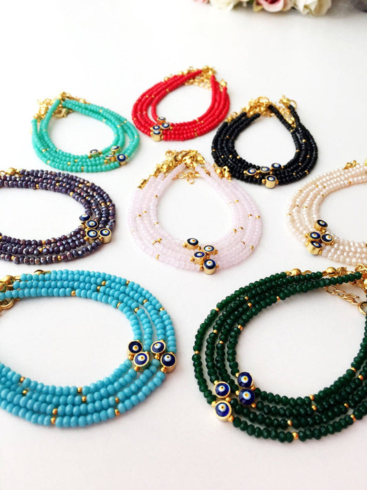 Tiny Evil Eye Bracelet, Seed Beads Bracelet, Everyday Jewelry