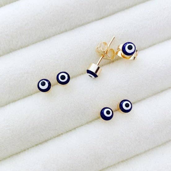 Navy Blue Evil Eye Earrings, Gold Silver Stud Earrings, Dainty Evil Eye Jewelry,