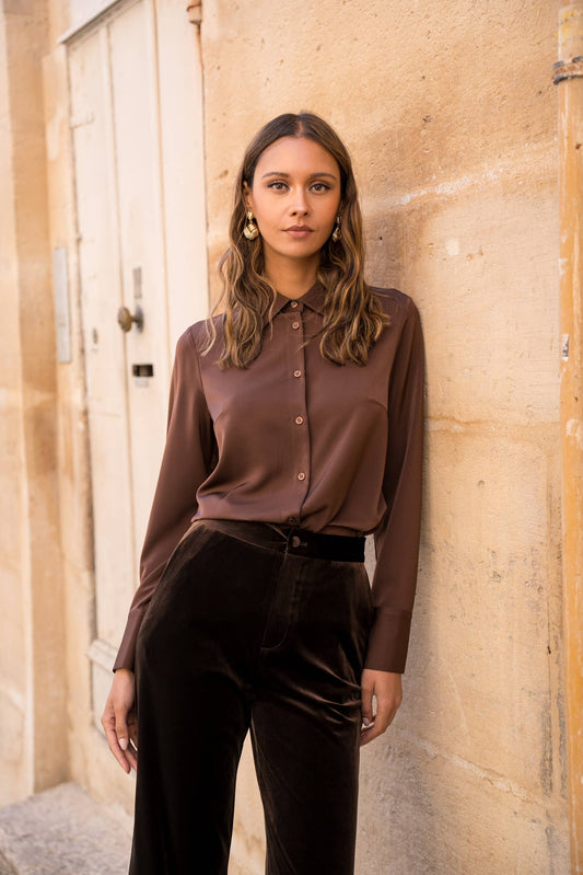 Satin Shirt with Classic Notched Collar