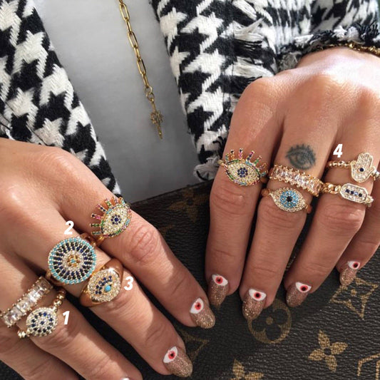 Adjustabe Evil Eye Ring Collection, Evil Eye Bead Ring, Hams