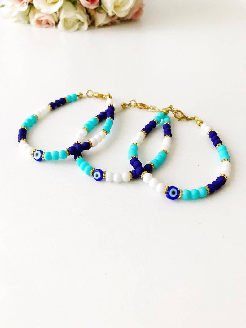 Summer Jewelry, Evil Eye Bracelet, Seed Beads Bracelet, Greek Jewelry